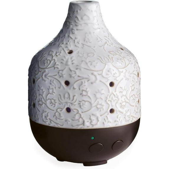 Airome Botanical Large Ceramic Essential Oil Diffuser250 mL Humidifying Ultrasonic Aromatherapy Diffuser 8 Colorful LED Lights, Up to 24 Hours Intermittent & Continual Mist with Auto Shut-Off, White
