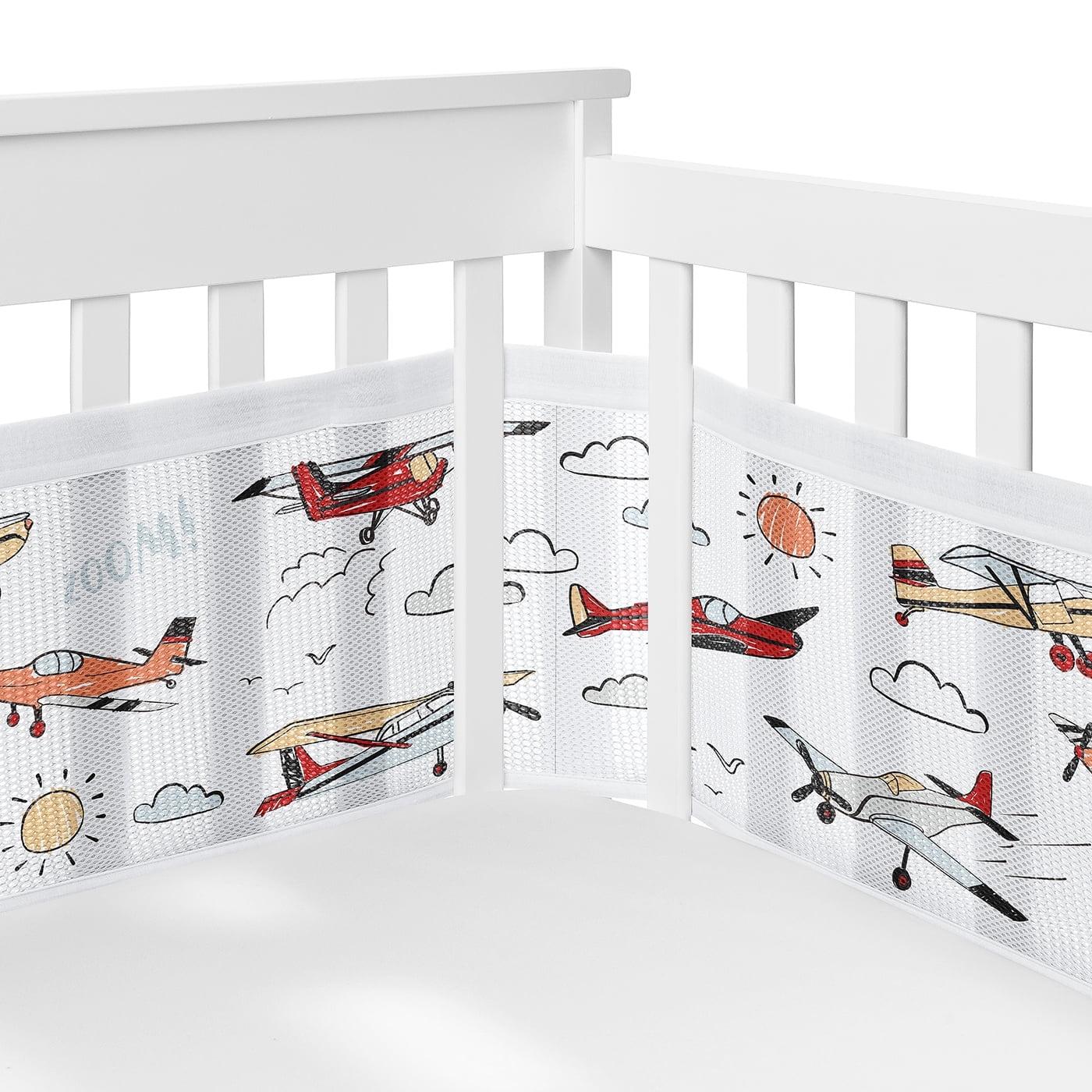 Sweet Jojo Designs Airplane Red and Blue Sweet Jojo Designs + BreathableBaby Breathable Mesh Crib Liner Anti Bumper Pad (Set of 2)