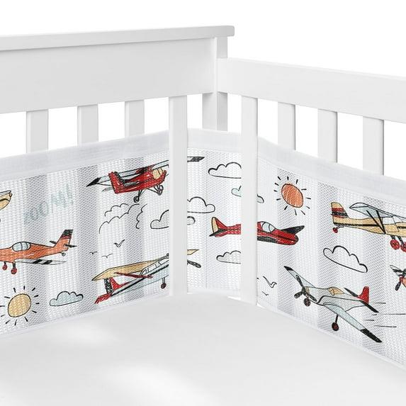 Sweet Jojo Designs Airplane Red and Blue Sweet Jojo Designs + BreathableBaby Breathable Mesh Crib Liner Anti Bumper Pad (Set of 2)