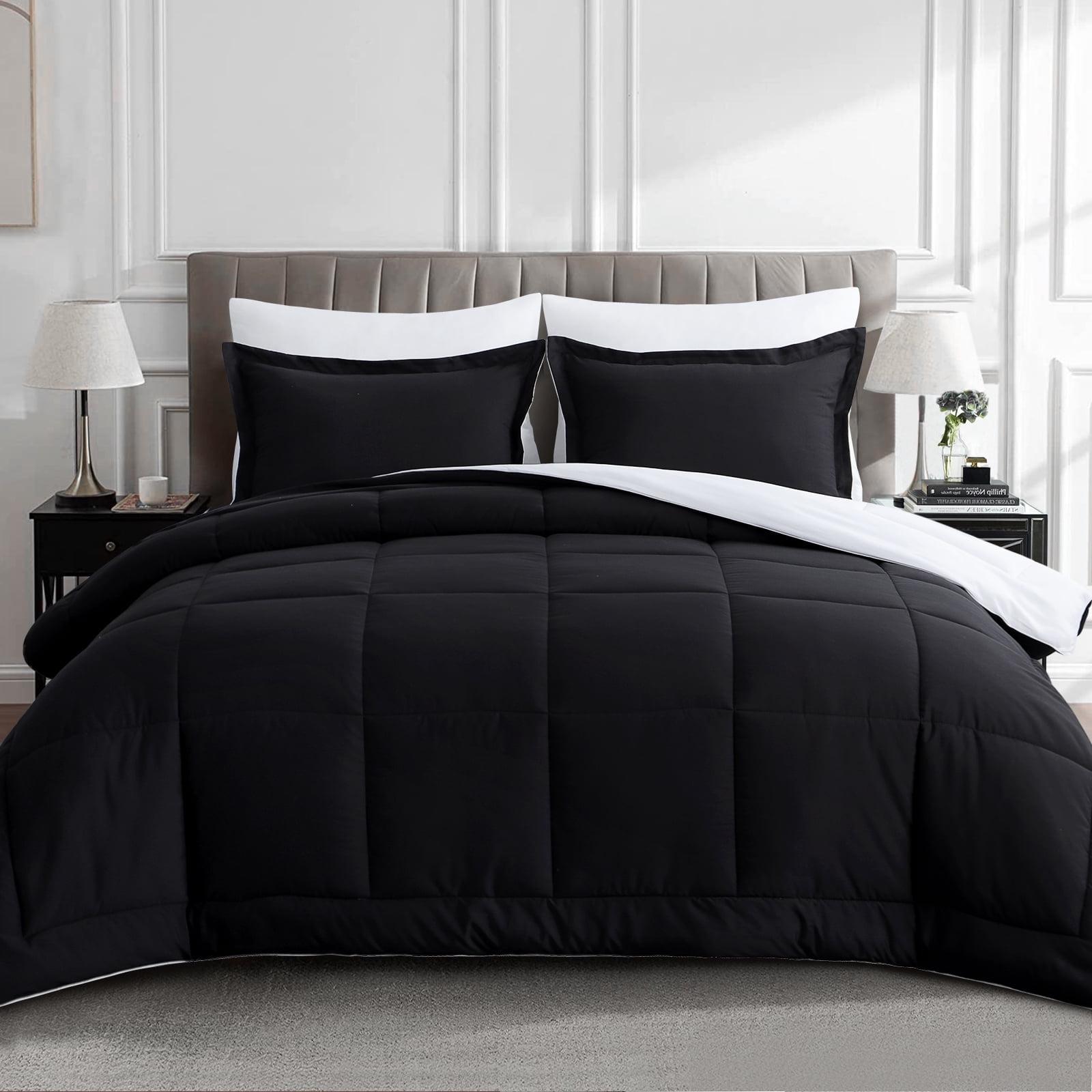 Full Black and White Reversible Microfiber Comforter Set