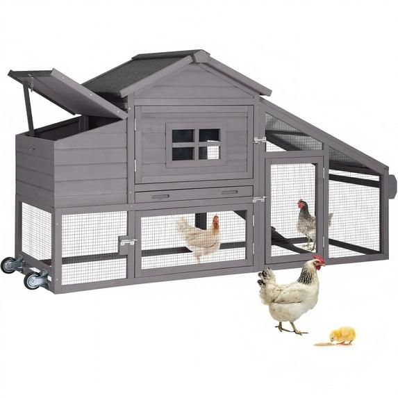 Aivituvin Movable Chicken Coop with Wheels, Large Poultry Cage for Outdoor, Wood Hen House with Nesting Box Backyard Chicken House