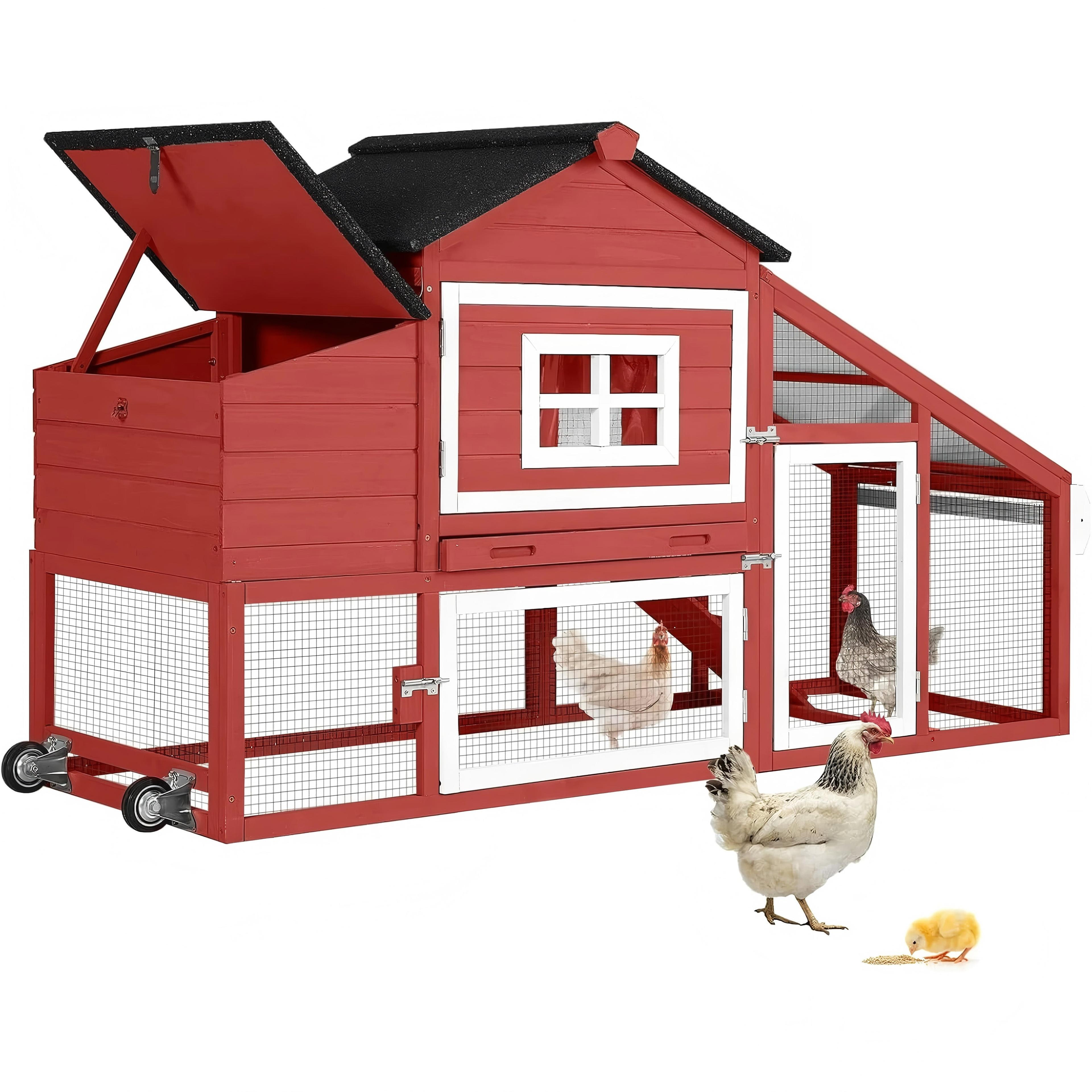 Aivituvin-AIR23-R Wooden Chicken Coop Red 67.3"(L)x26"(W)x39.4"(H)