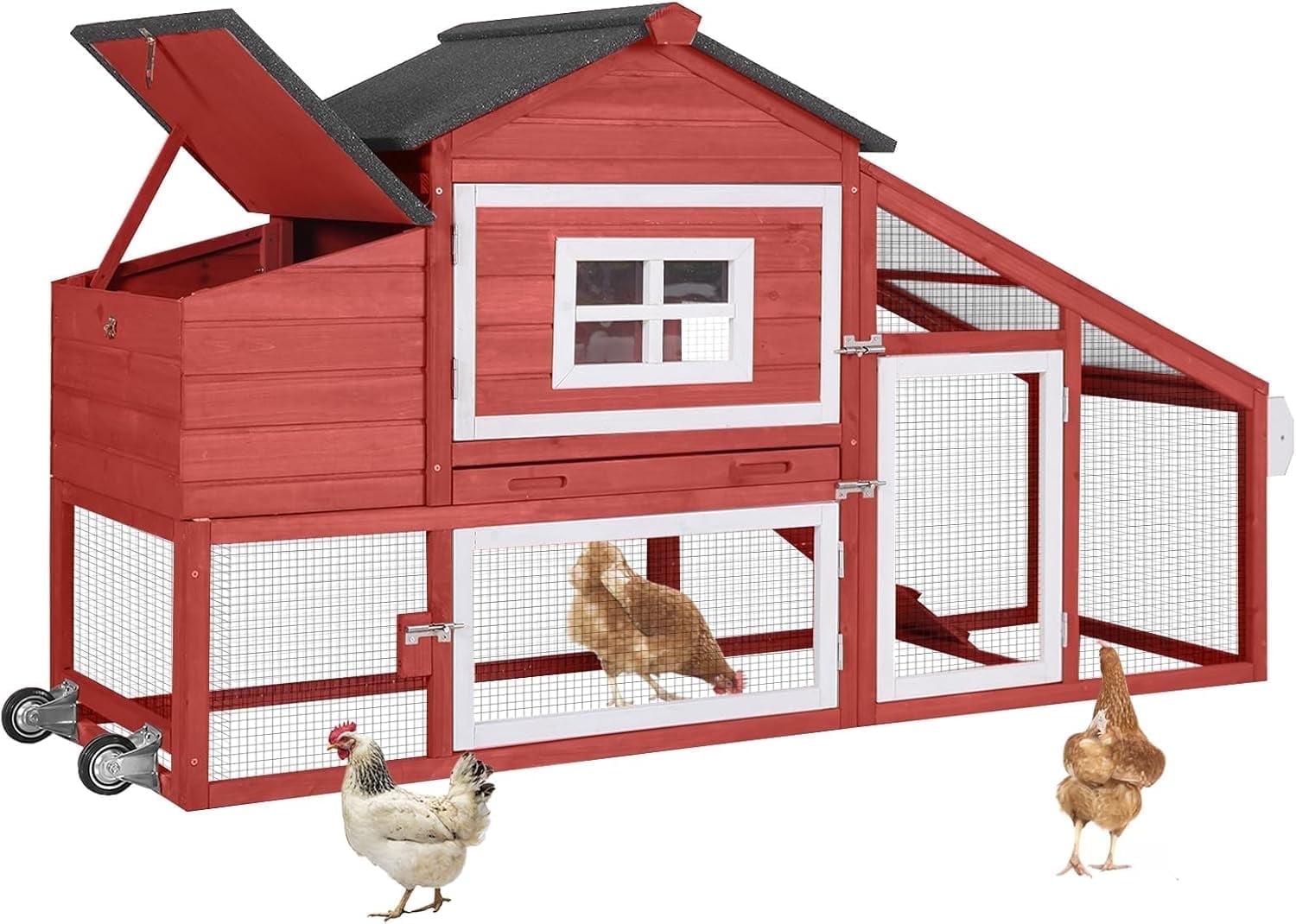 Aivituvin-AIR23-R Wooden Chicken Coop Red 67.3"(L)x26"(W)x39.4"(H)