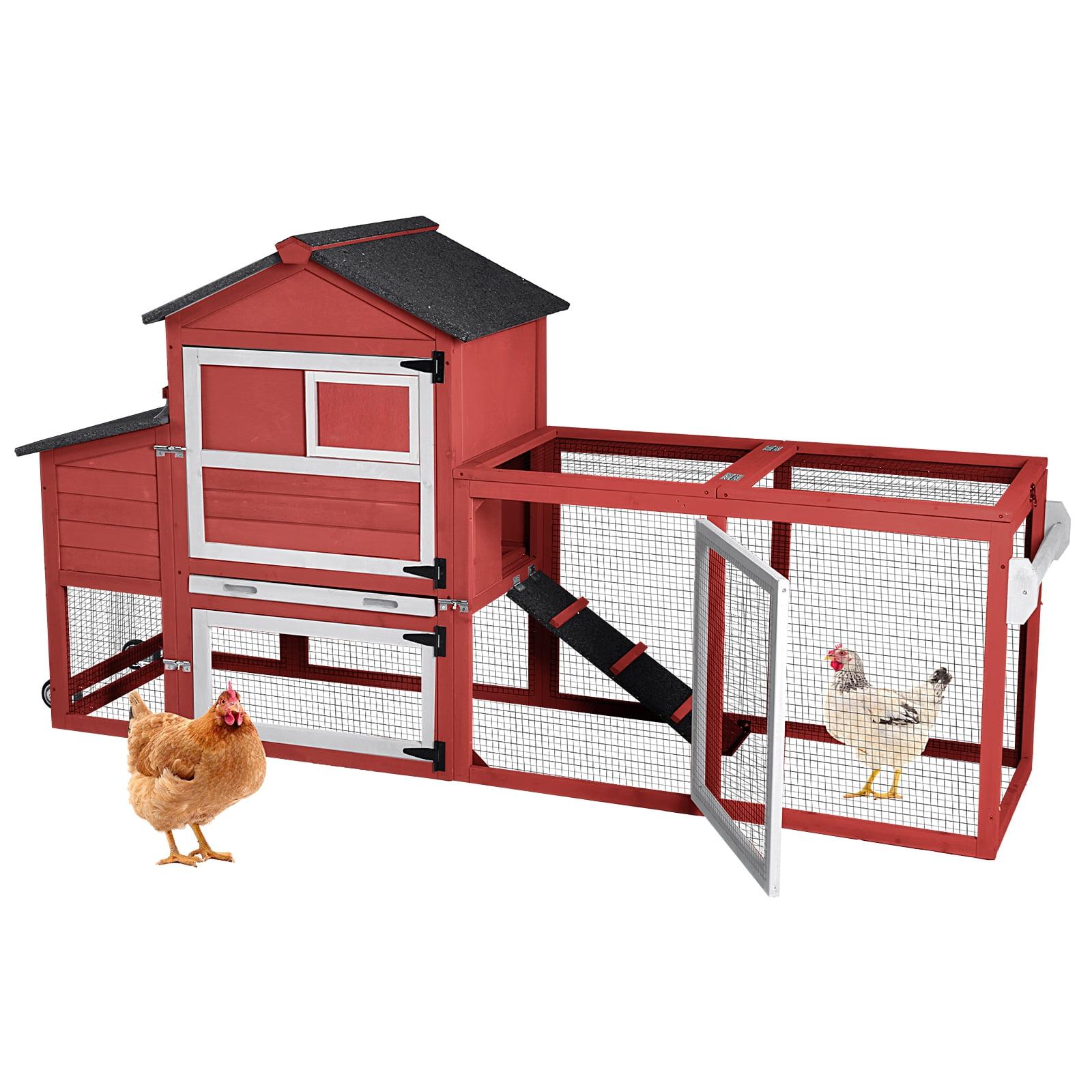 Red Wooden Chicken Coop with Wheels and Nesting Box