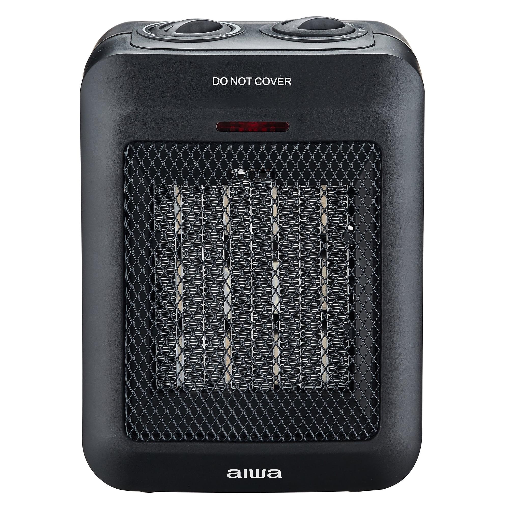 Aiwa 1500W Small Ceramic Room Heater, Overheat Protection, Tip over Auto Shutoff - Black