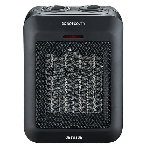 Aiwa 1500W Small Ceramic Room Heater, Overheat Protection, Tip over Auto Shutoff - Black