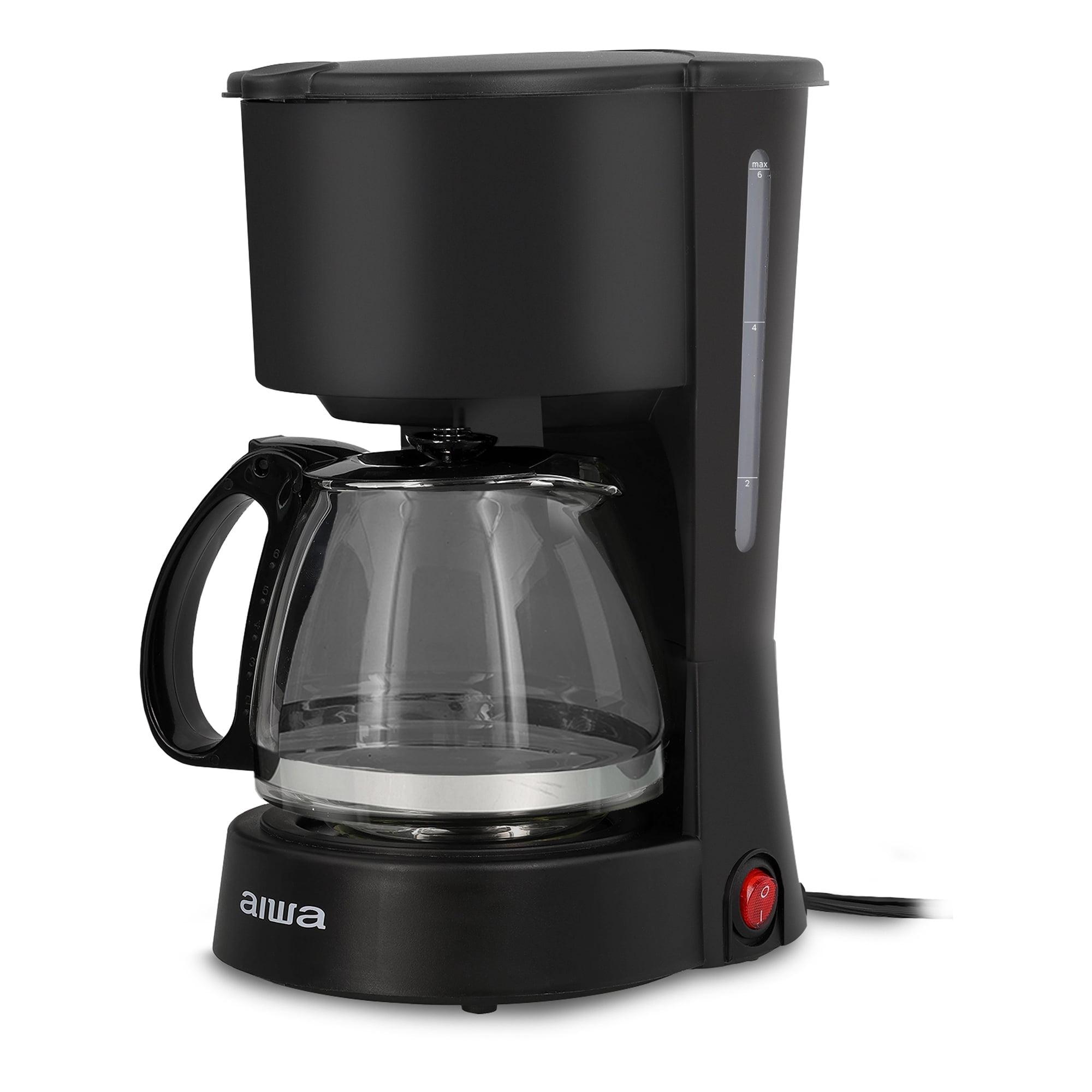 Aiwa 6-Cup Compact Coffee Maker Machine with 22-oz Carafe Coffee Pot and Reusable Filter, Black