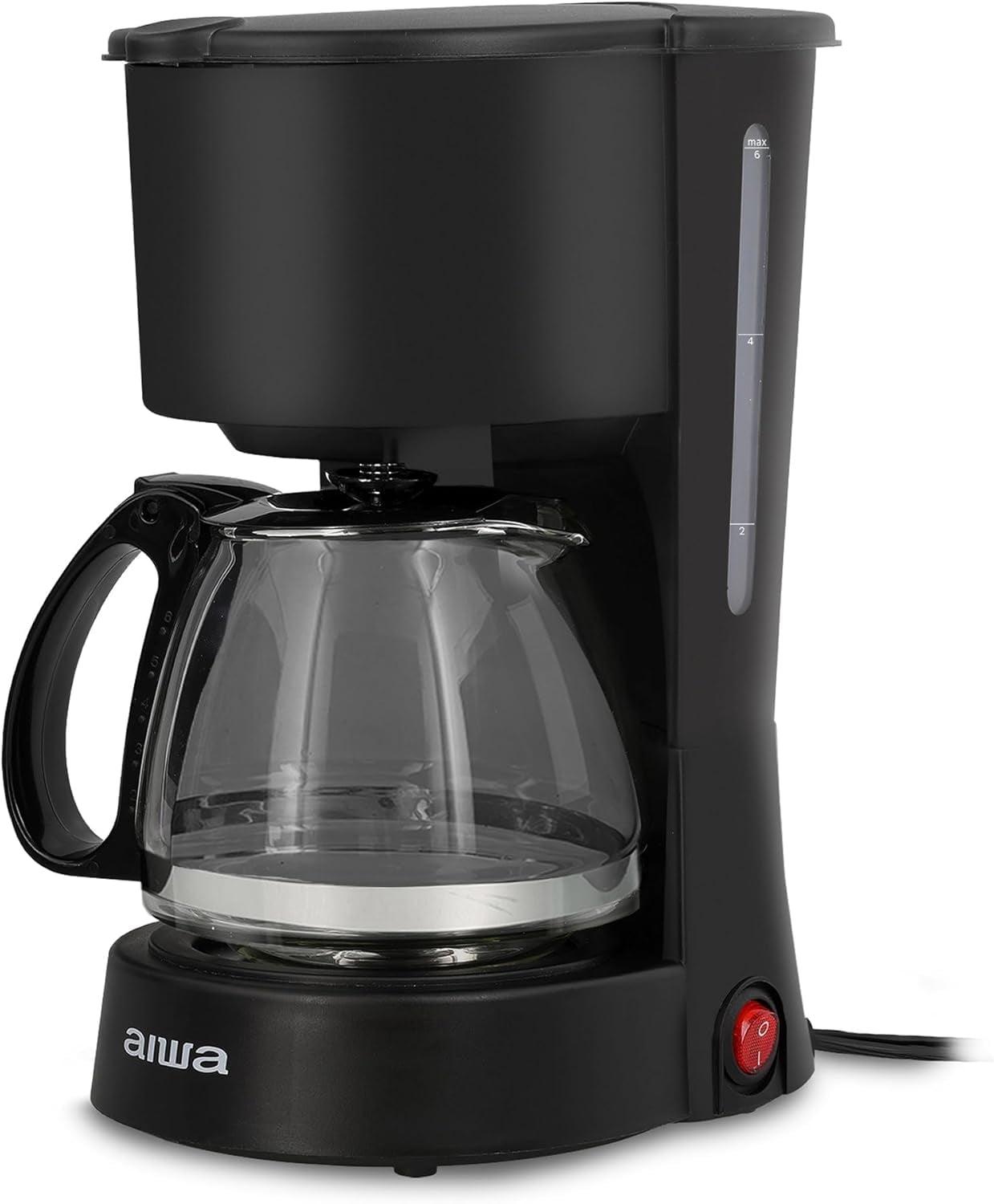 Aiwa 6-Cup Compact Coffee Maker Machine with 22-oz Carafe Coffee Pot and Reusable Filter, Black