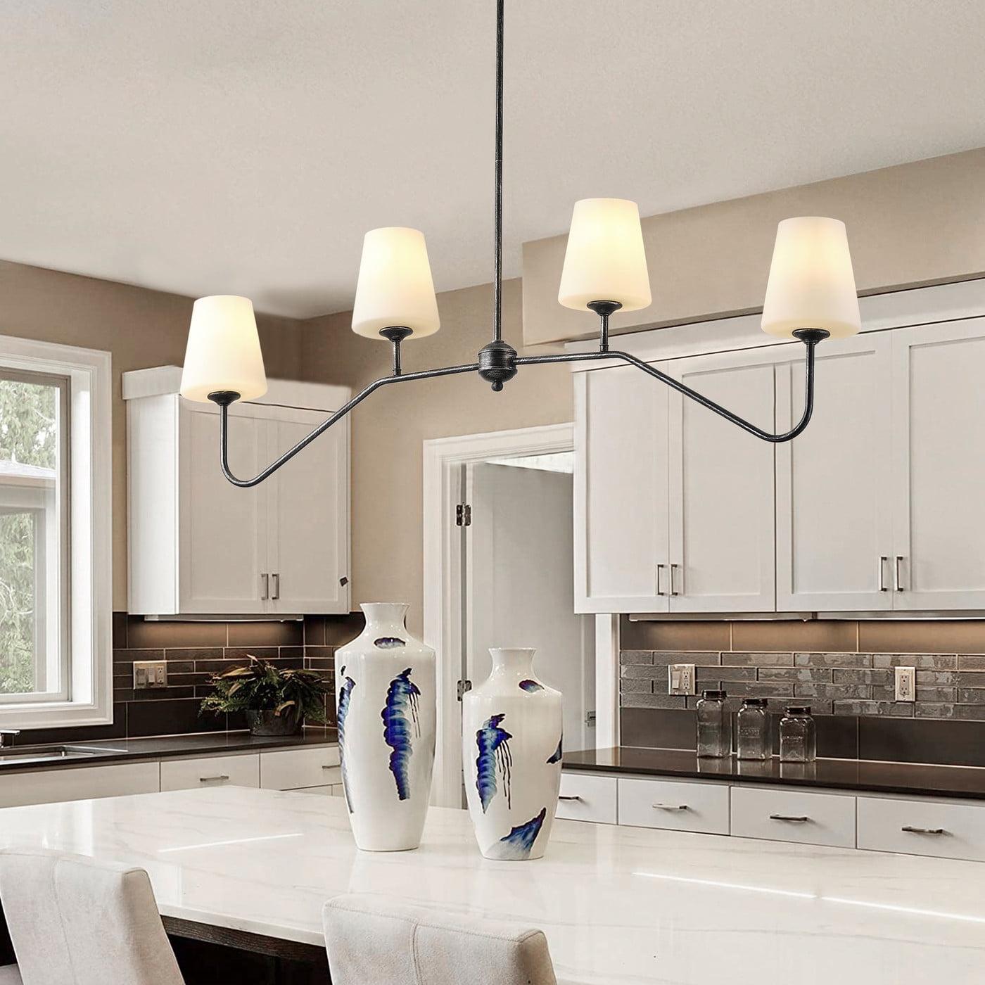 Black Matte Metal Chandelier with Frosted Glass Shades