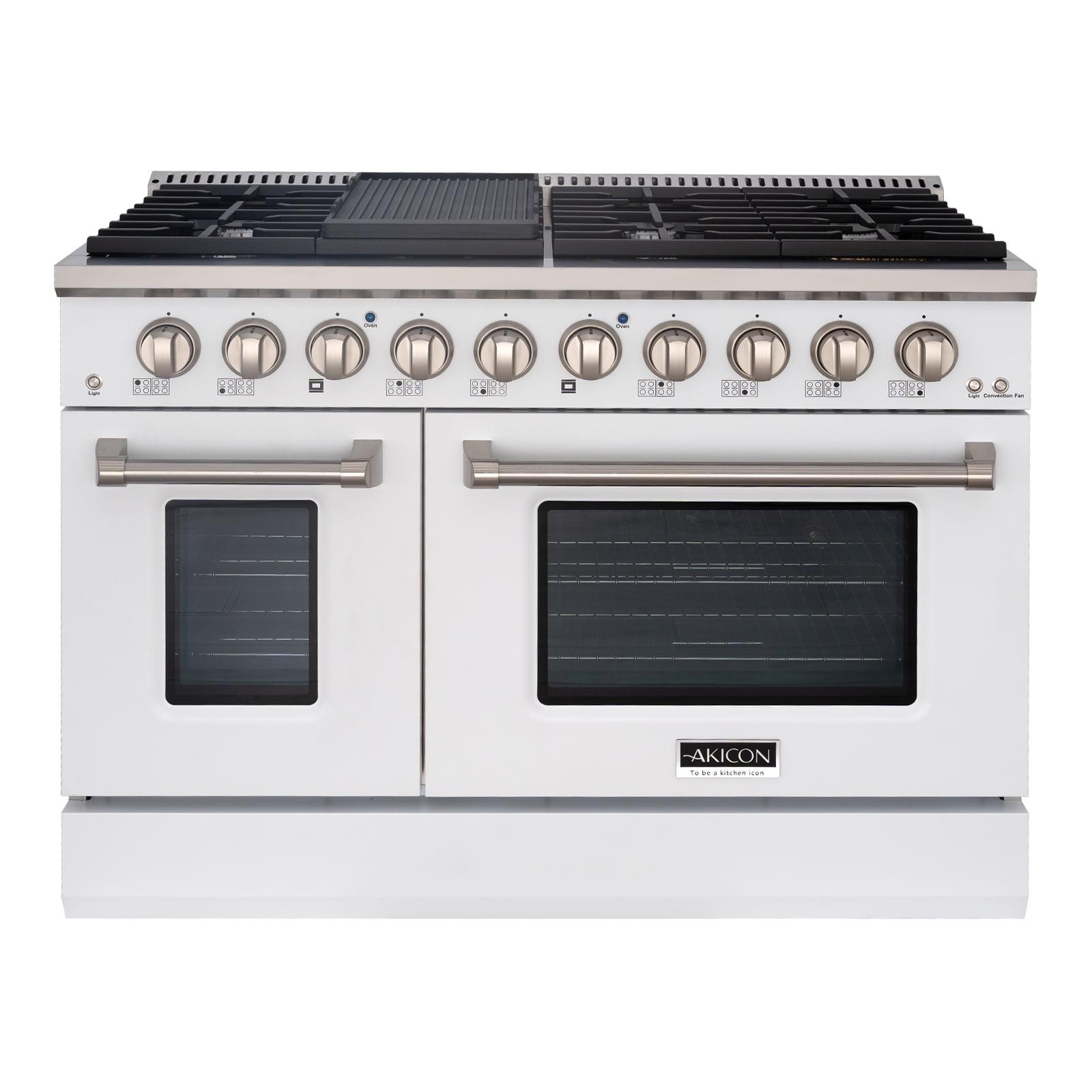 Akicon 48" White and Stainless Steel Freestanding Gas Range with Convection