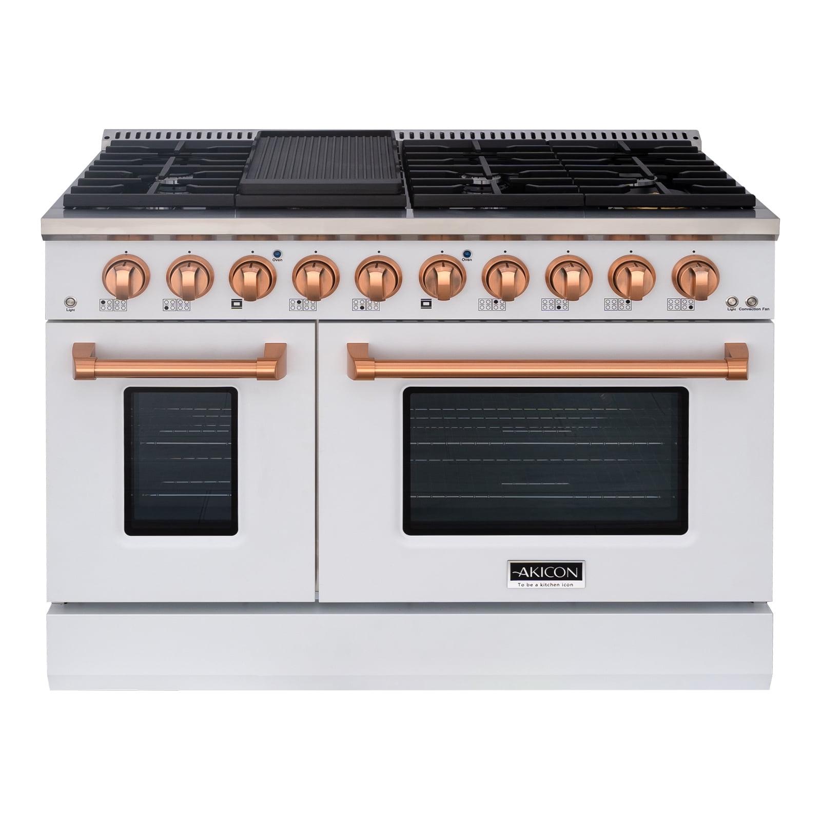 Akicon 48" White and Copper Freestanding Gas Range with Convection Oven