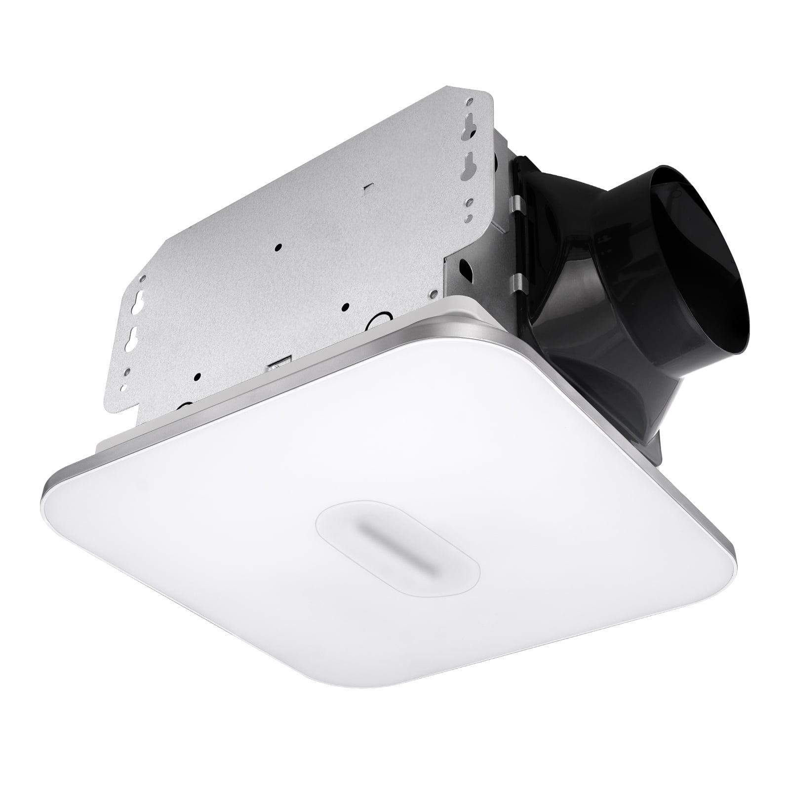 Silver Square Ceiling Mount Bathroom Exhaust Fan with Dimmable LED Light