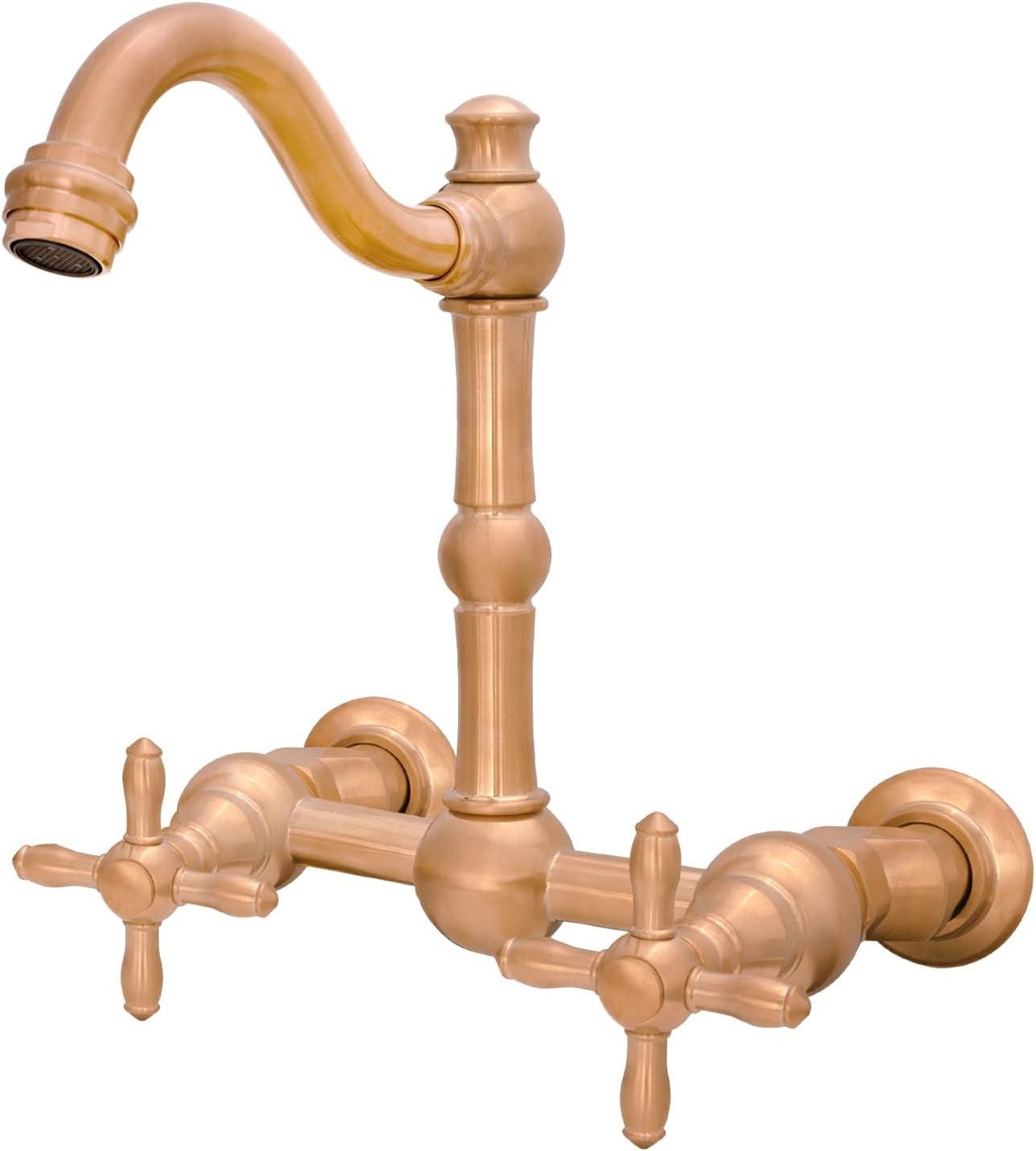 Brushed Copper Wall Mount Double Handle Faucet