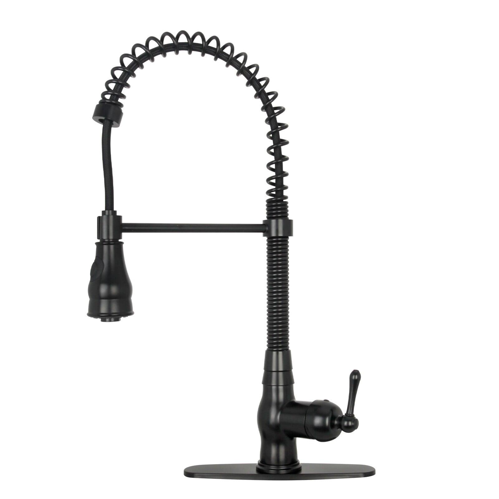 Akicon Pre-Rinse Spring Kitchen Faucet, Single Level with Pull Down Sprayer Matte Black Matte