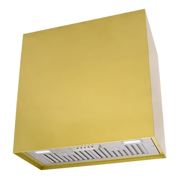 Akicon Stainless Steel Range Hood, Modern Box Kitchen Hood with Powerful Vent Motor, Wall Mount, 30”W*30”H*14D, Matte Gold (AKHS30H-MG)