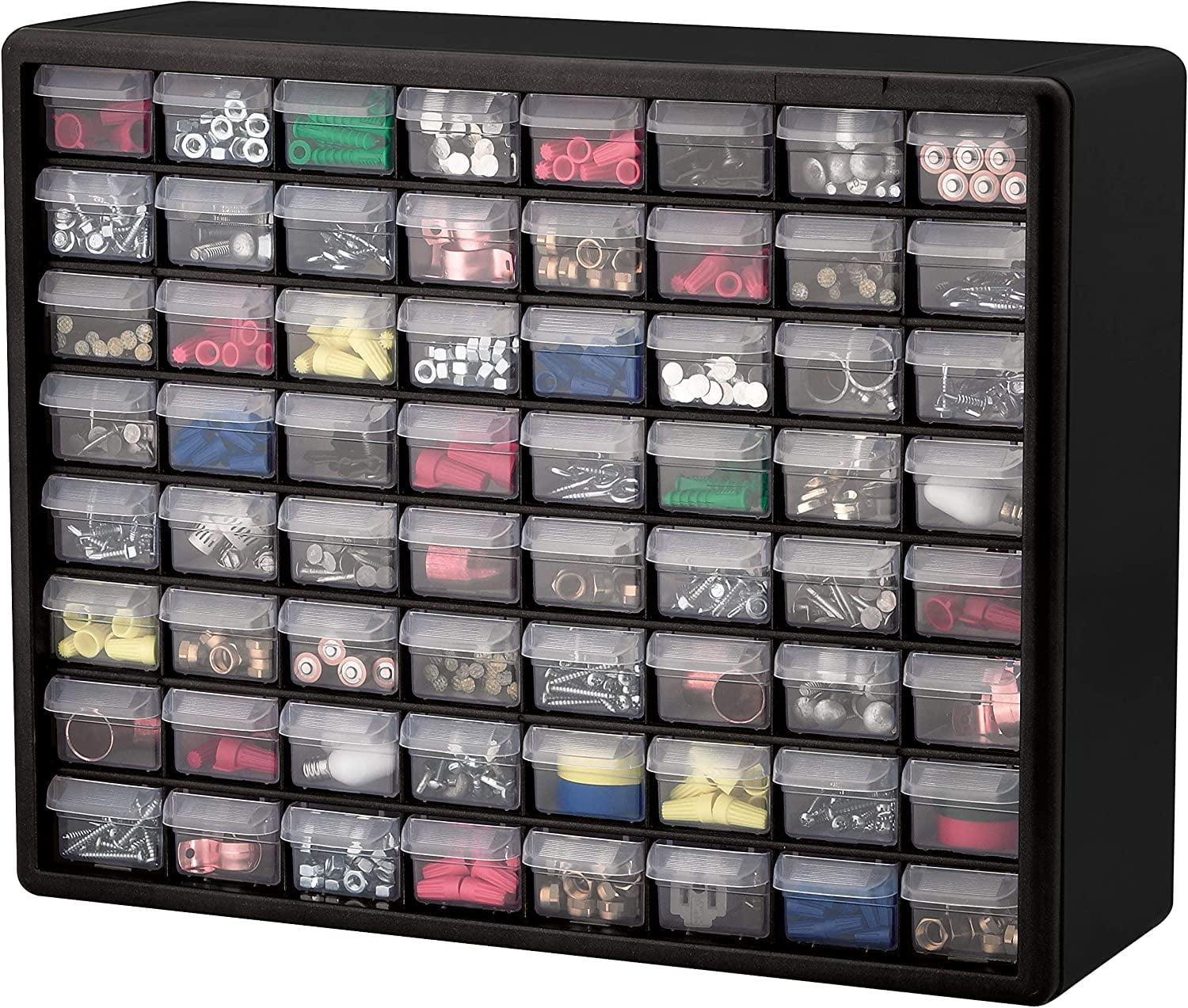 Akro-Mils 64 Drawer Plastic Cabinet Storage Organizer with Drawers for Hardware, Small Parts, Craft Supplies, Black
