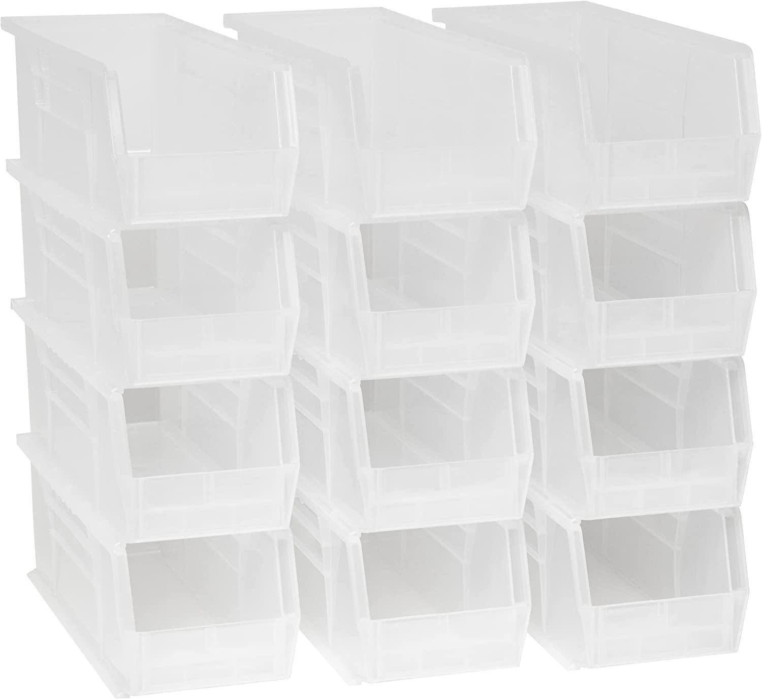 Clear Heavy-Duty Industrial Plastic 15"x5"x5" Stackable Storage Bins, 12-Pack