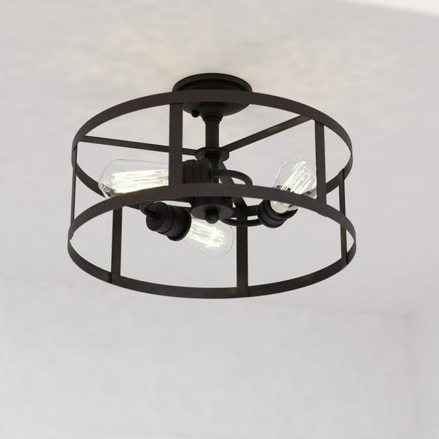 VAXCEL Akron 15-in W Bronze Farmhouse Round Cage Semi Flush Mount Ceiling Light