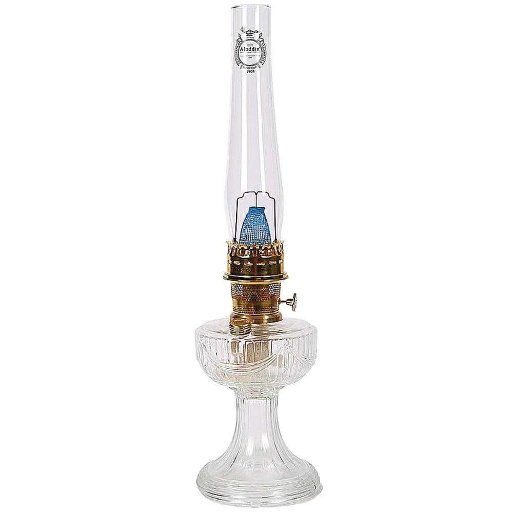 Aladdin Lincoln Drape Oil Lamp - Traditional Classic Indoor Oil or Kerosene Fuel Lamp, Bright White Light, Glass with Brass Trim, Clear