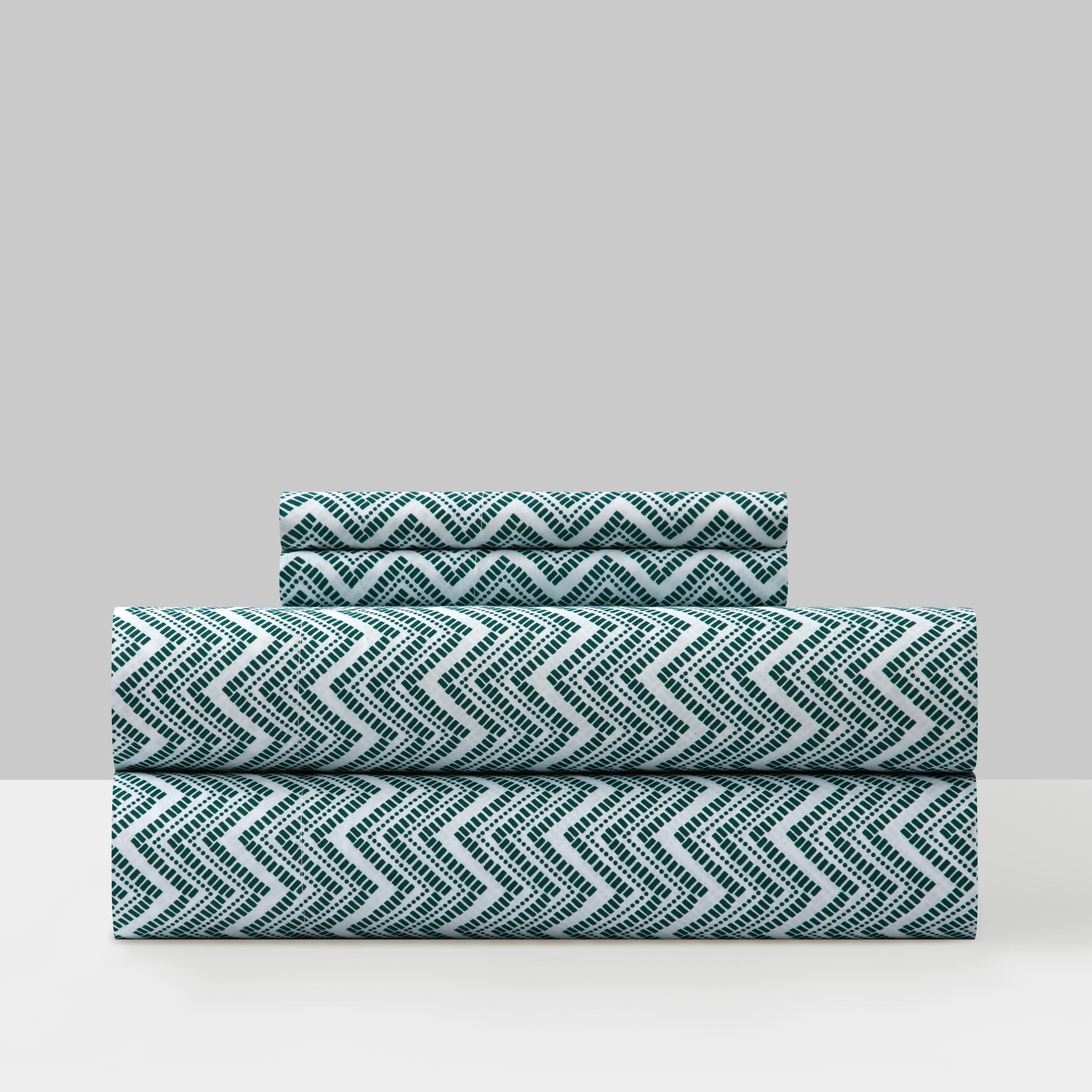 Twin Green Chevron Cotton Microfiber Sheet Set