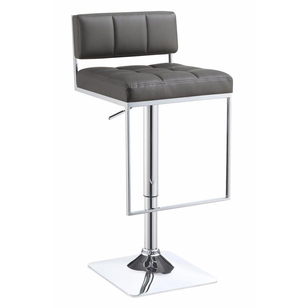 Gray Adjustable Faux Leather Bar Stool with Chrome Base