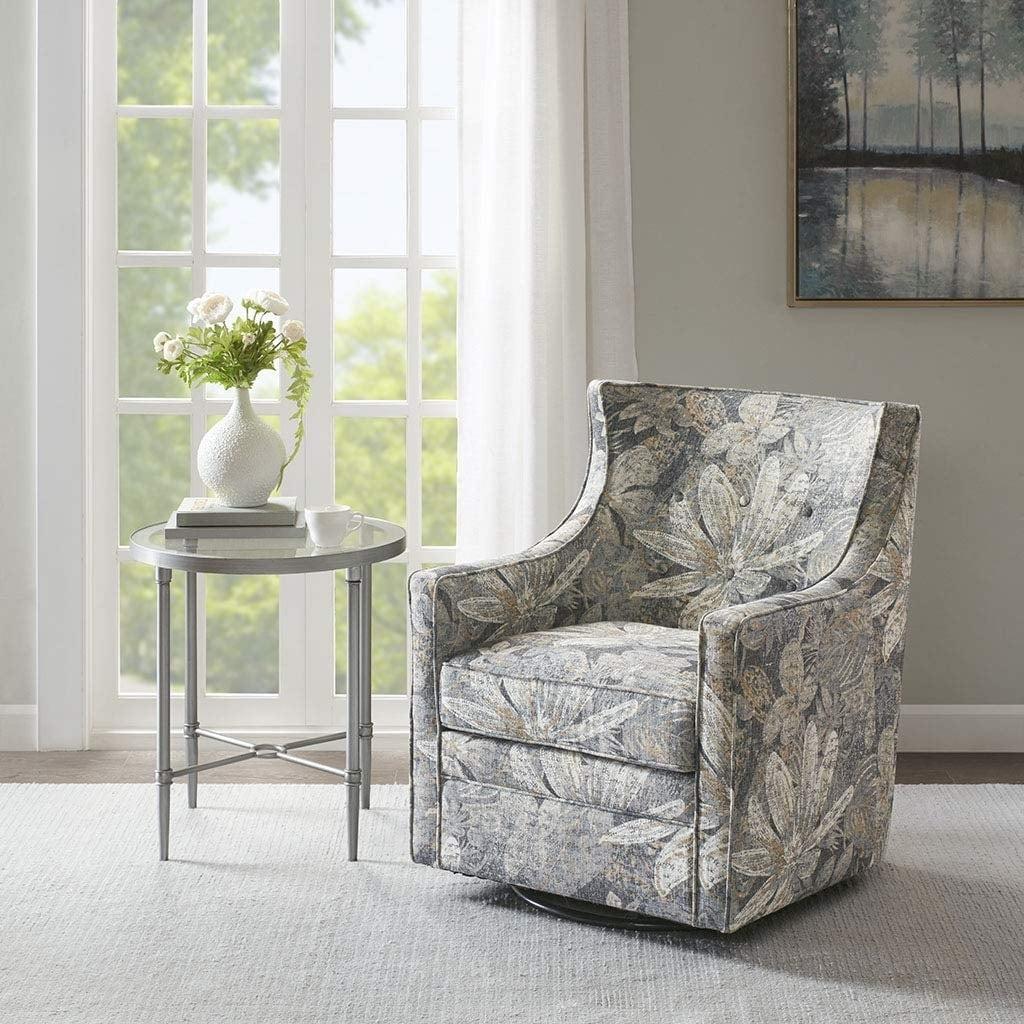 Alana Blue Floral Upholstered Swivel Glider Chair