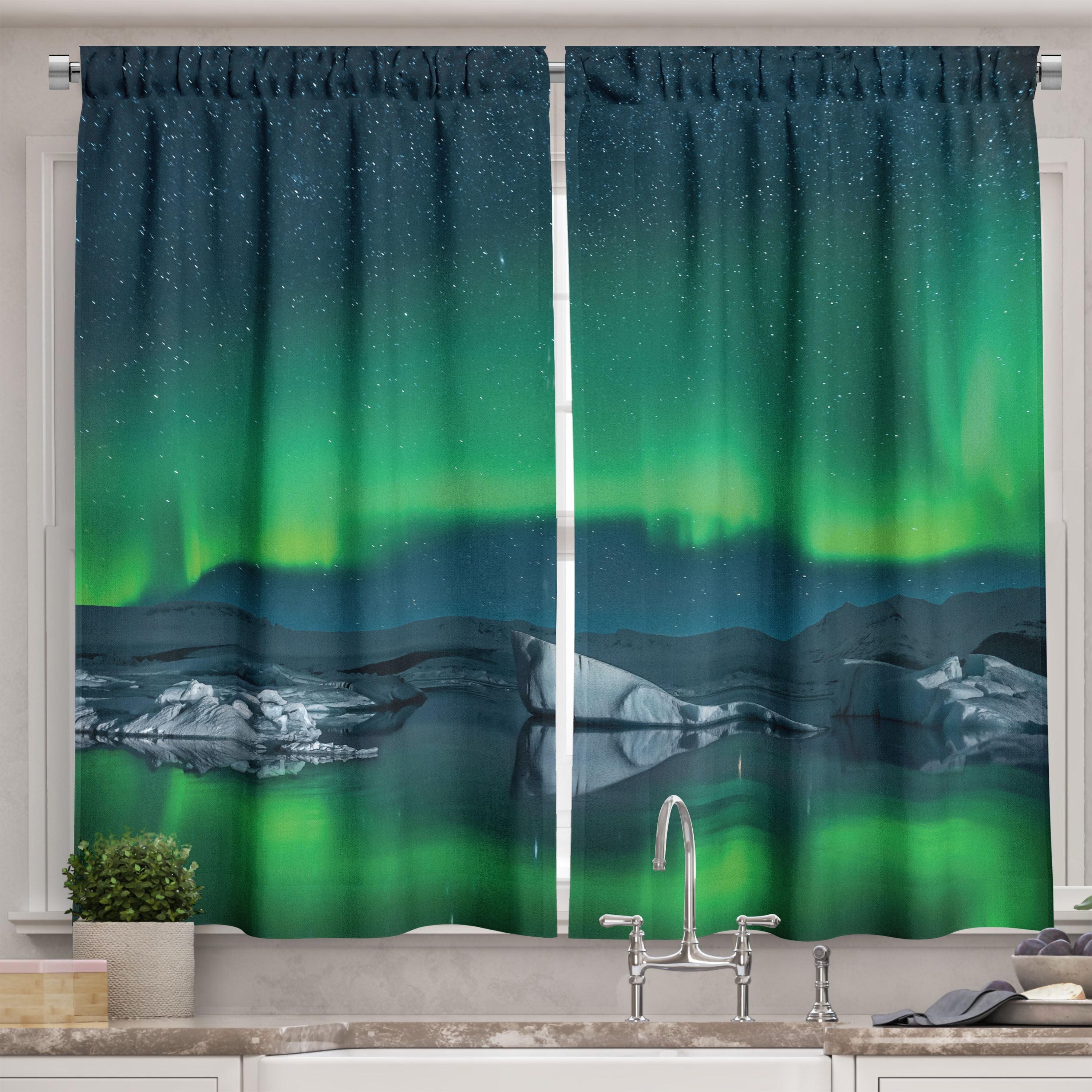 Aurora Borealis Night Sky Polyester Kitchen Curtain Pair