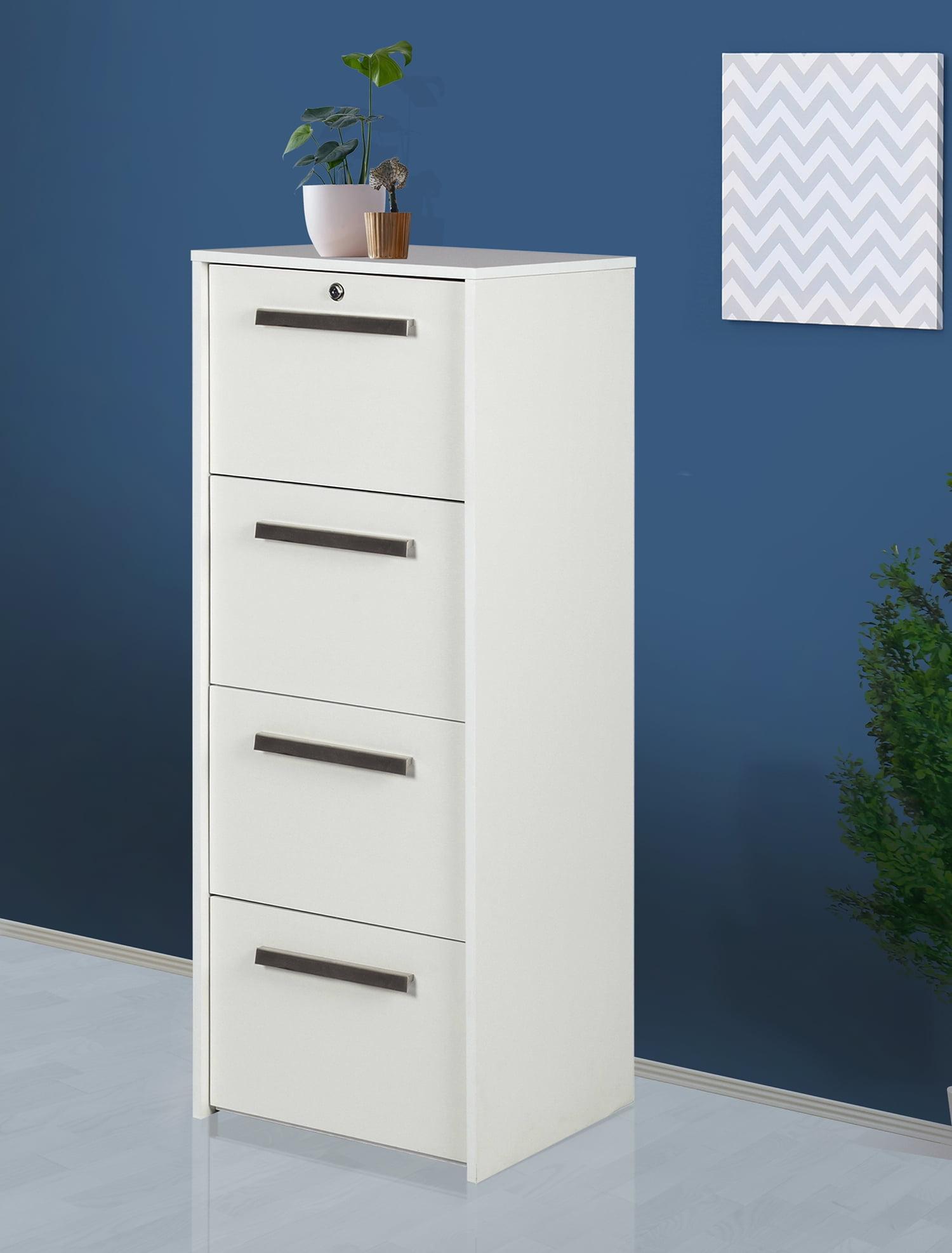 White Woodgrain 4-Drawer Lockable Lateral File Cabinet