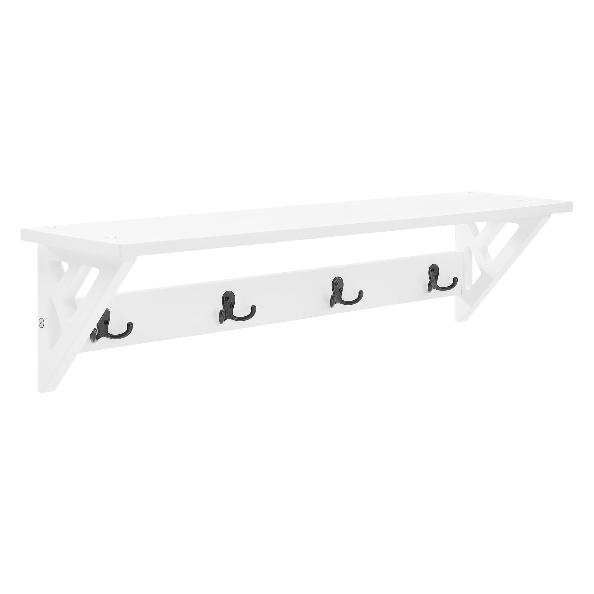 White Wall Mounted Coat Rack with Shelf and Hooks