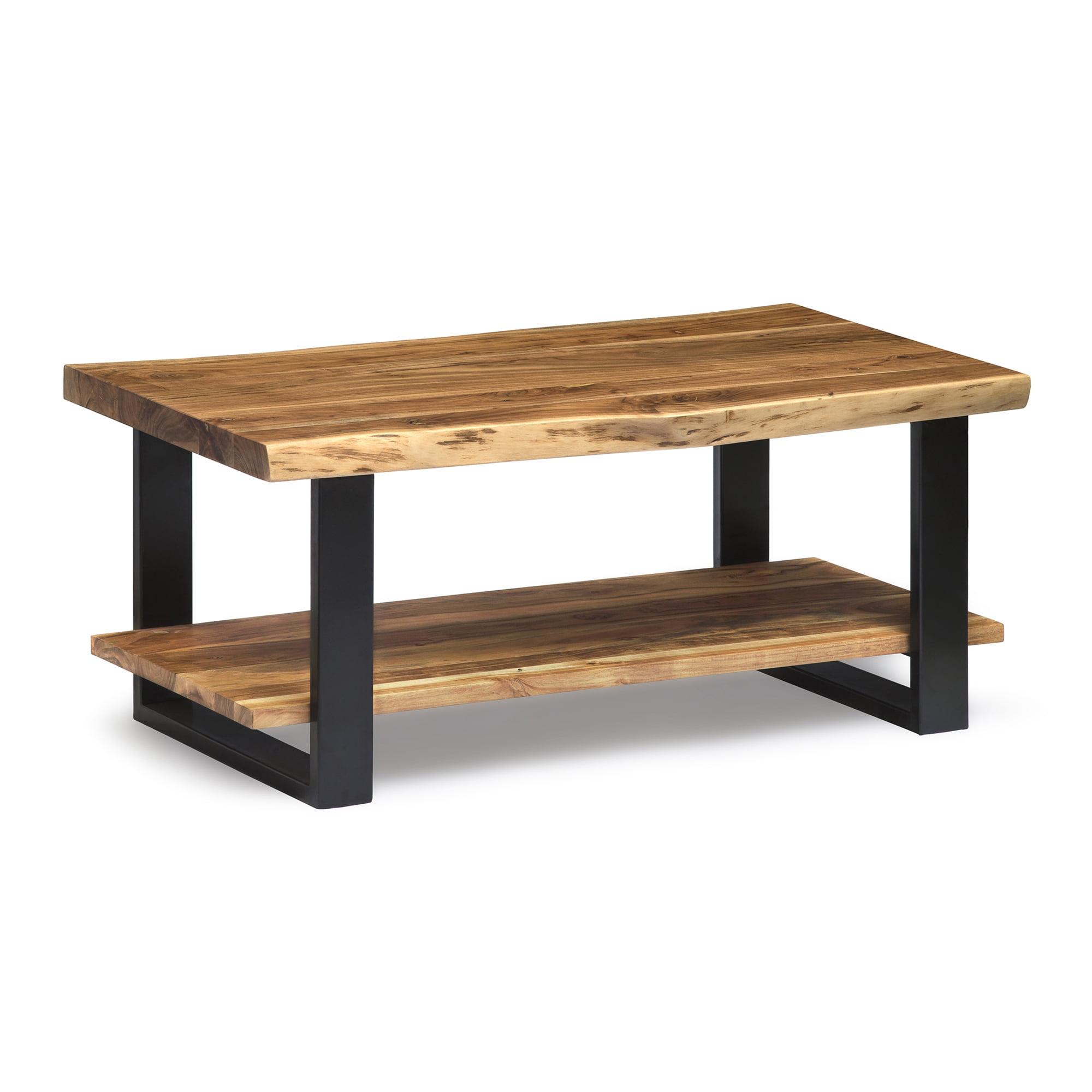 Alpine Live Edge Wood Coffee Table Natural - Alaterre Furniture: Acacia Sofa Table, Metal Legs, Rectangular