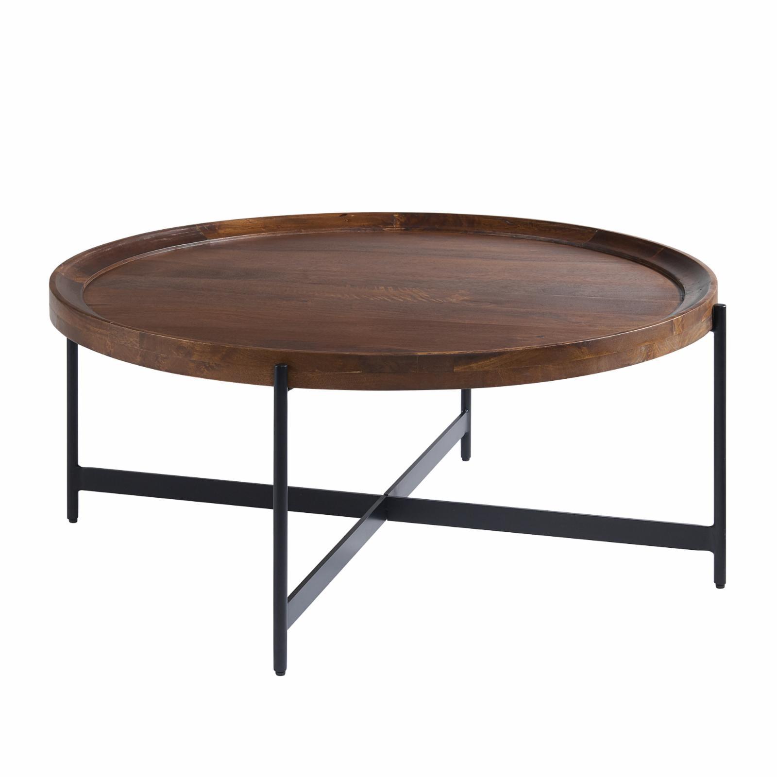 43.5" Chestnut & Black Round Wood-Metal Coffee Table