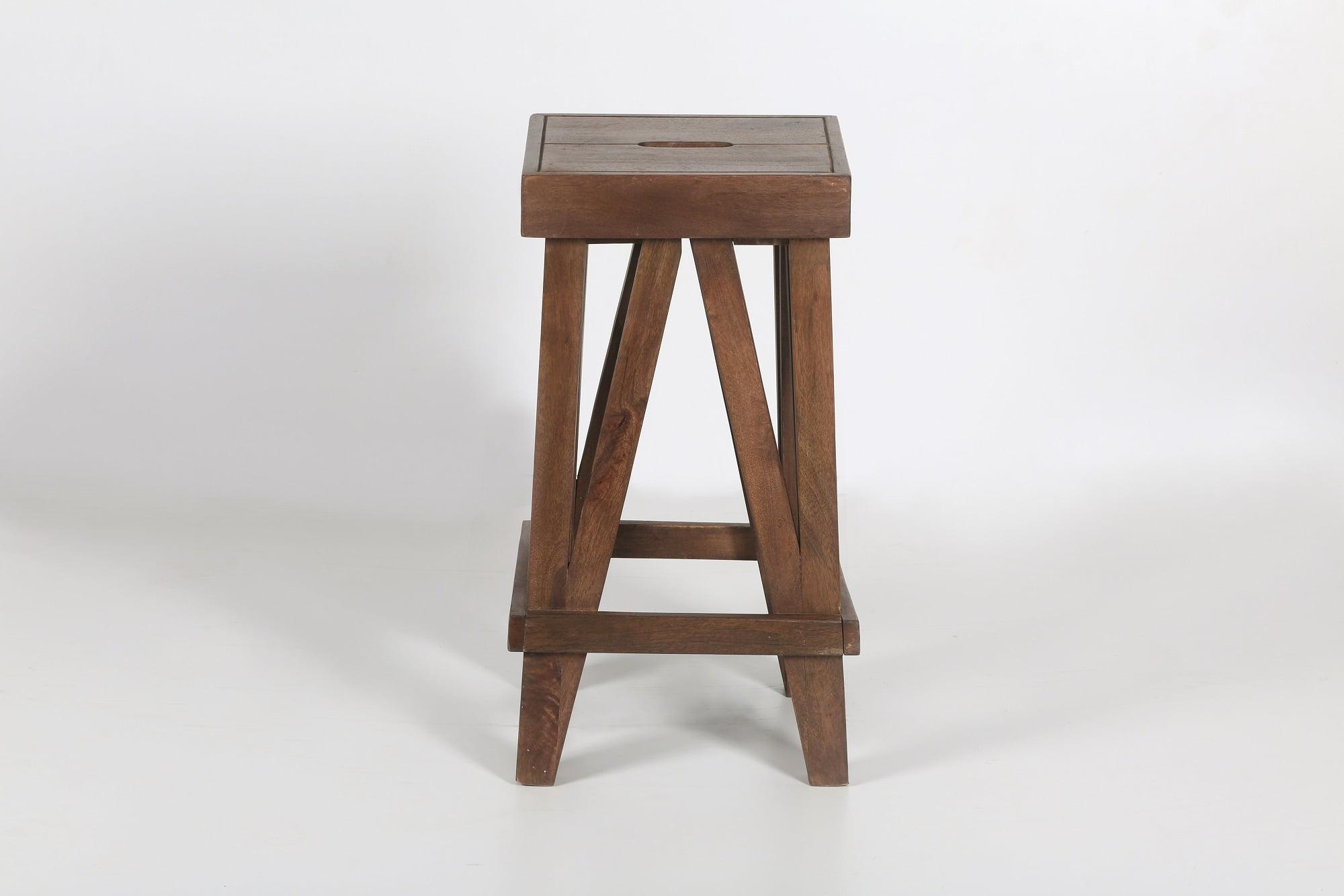 Brown Wood Backless Saddle Style Stool