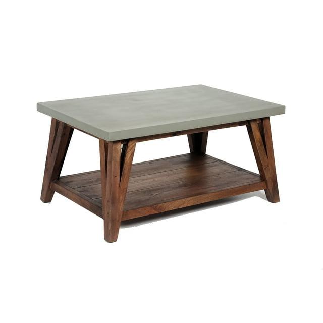 Alaterre Furniture 36" Brookside Coffee Table Concrete Coated Top and Wood Light Gray/Brown: Mid-Century Modern Design, Fixed Shelf