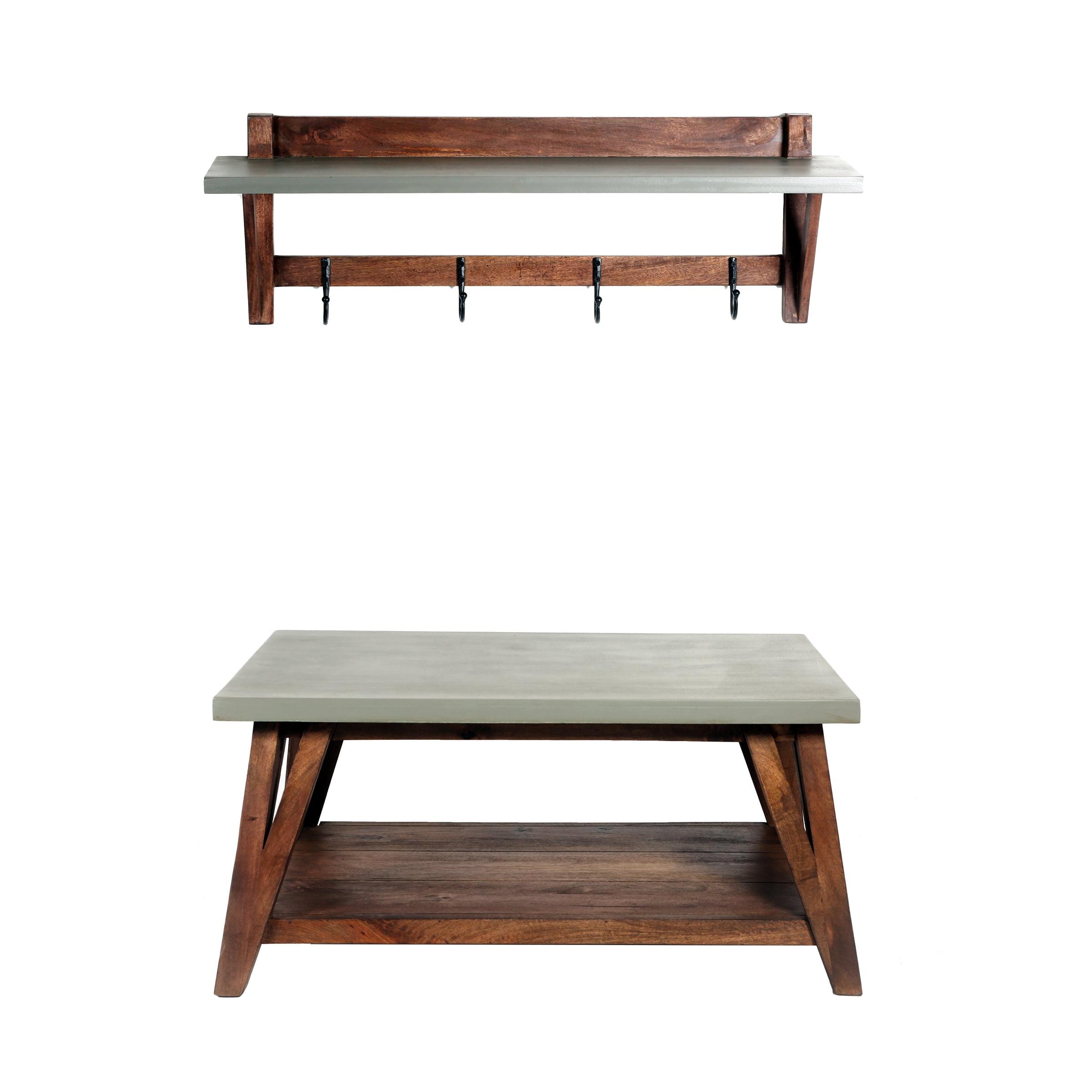 Brookside Industrial Mango Wood and Concrete Entryway Bench