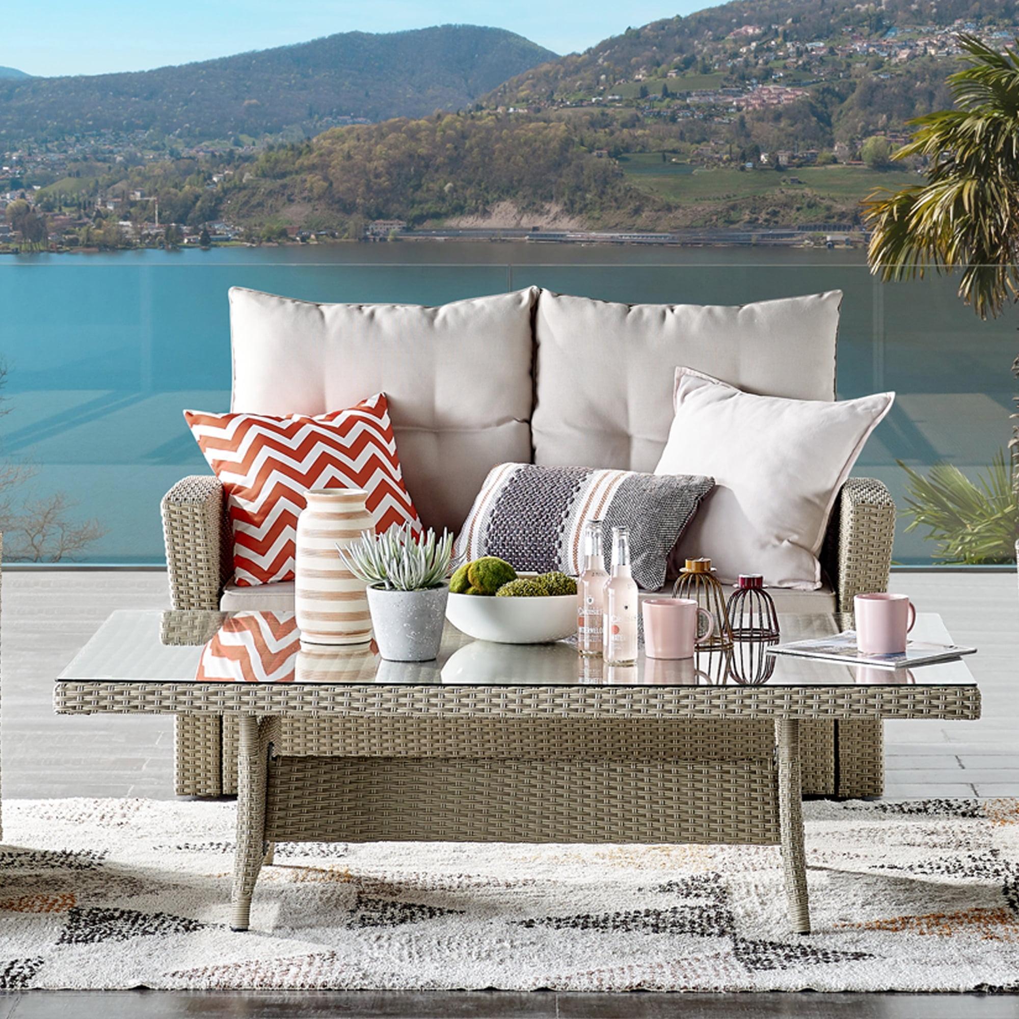 Contemporary All-Weather Wicker and Aluminum Two-Seater Outdoor Loveseat