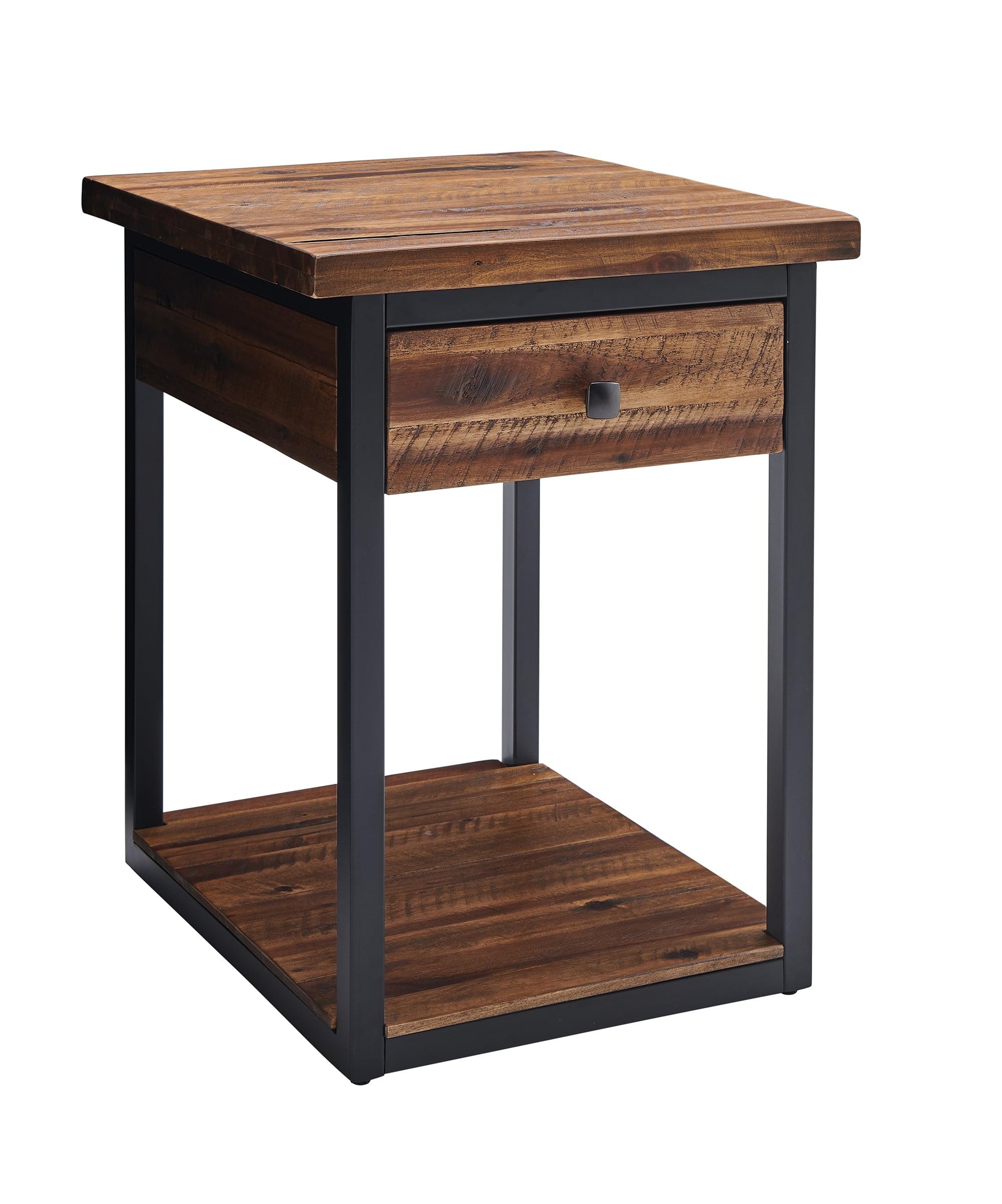 Claremont Rustic Square Wood & Metal End Table with Storage