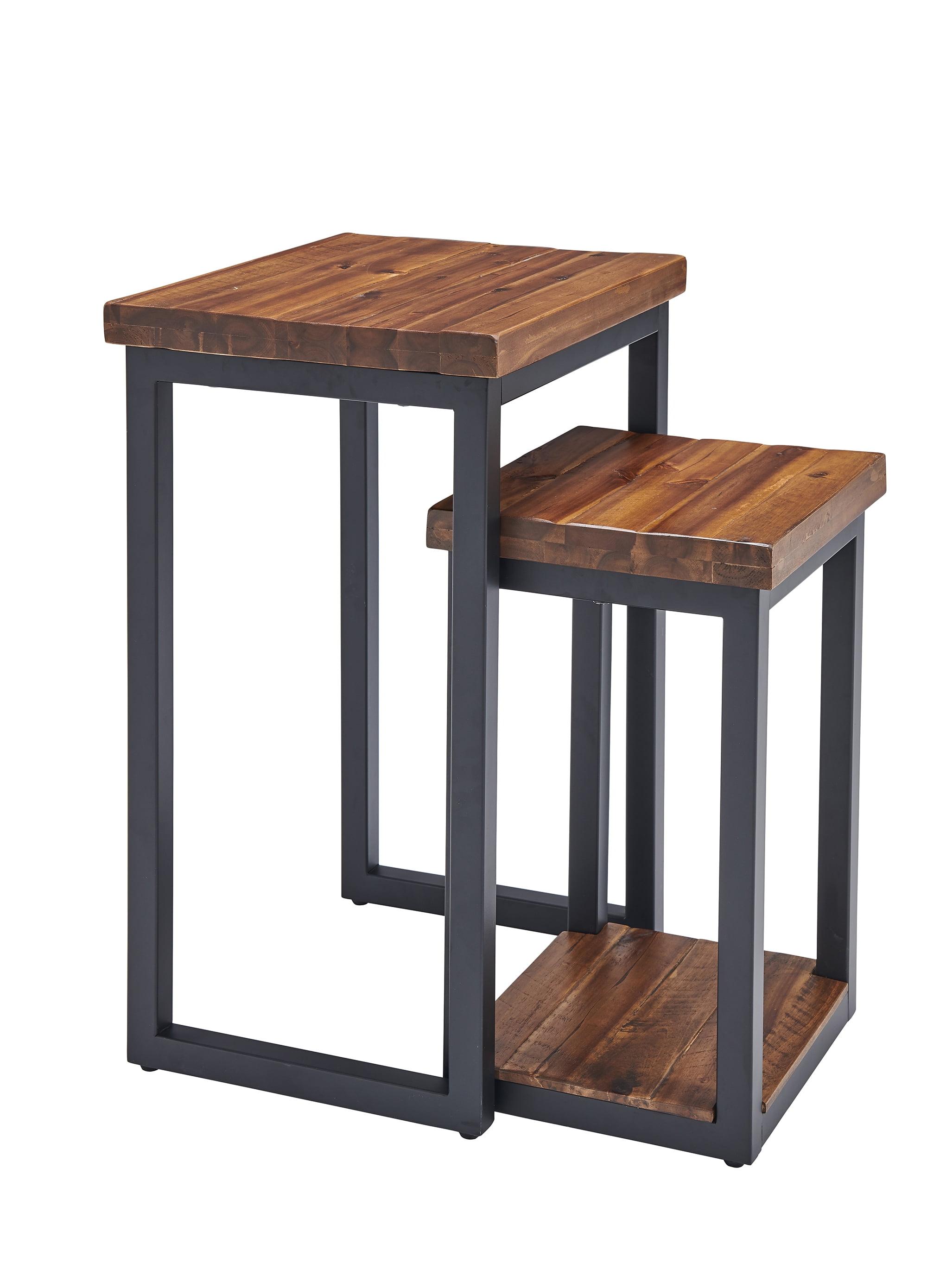 Set of Two Claremont Rustic Wood Nesting End Tables Dark Brown - Alaterre Furniture: Rectangle Shape, Stained Finish