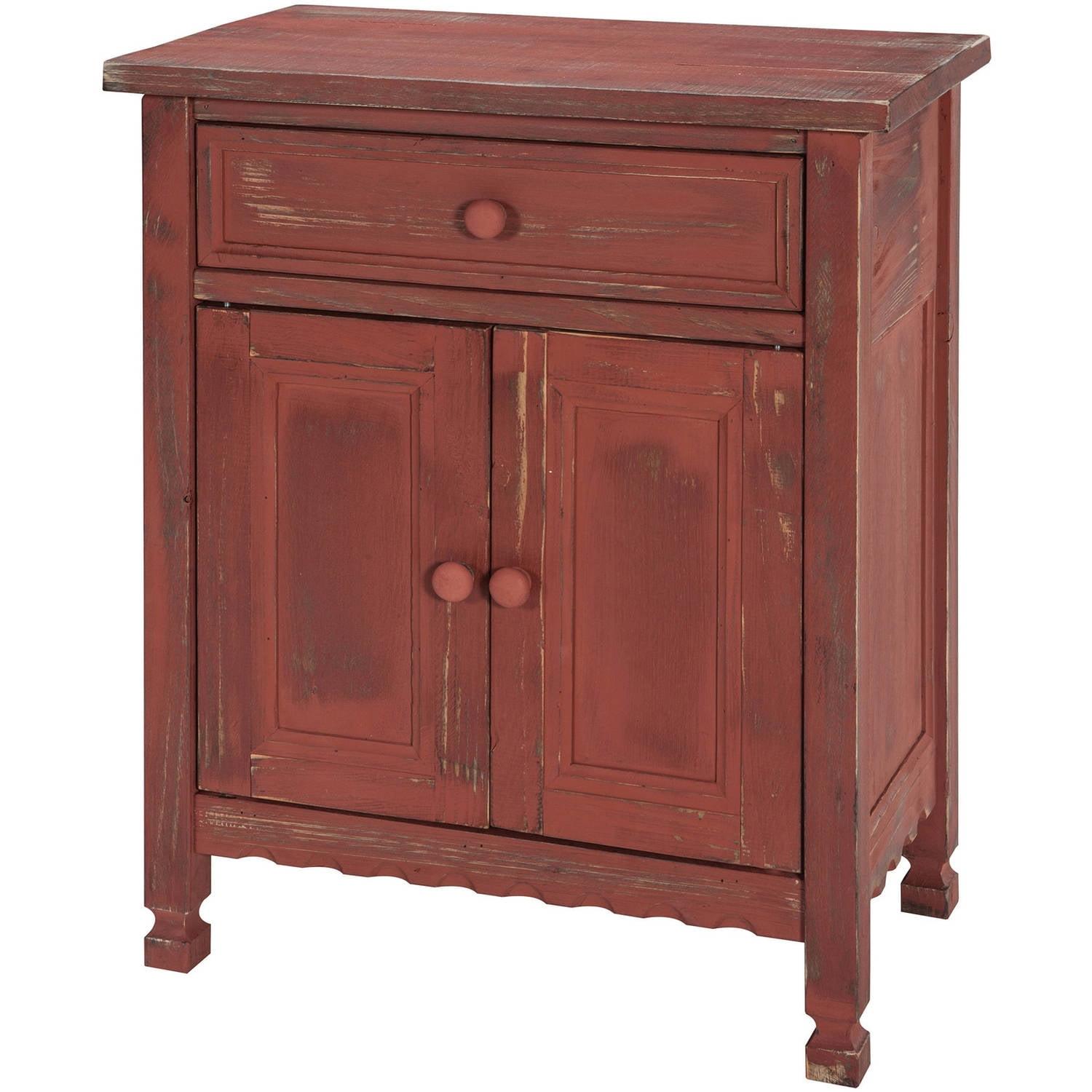 Red Antique Pine Accent Cabinet with Adjustable Shelving