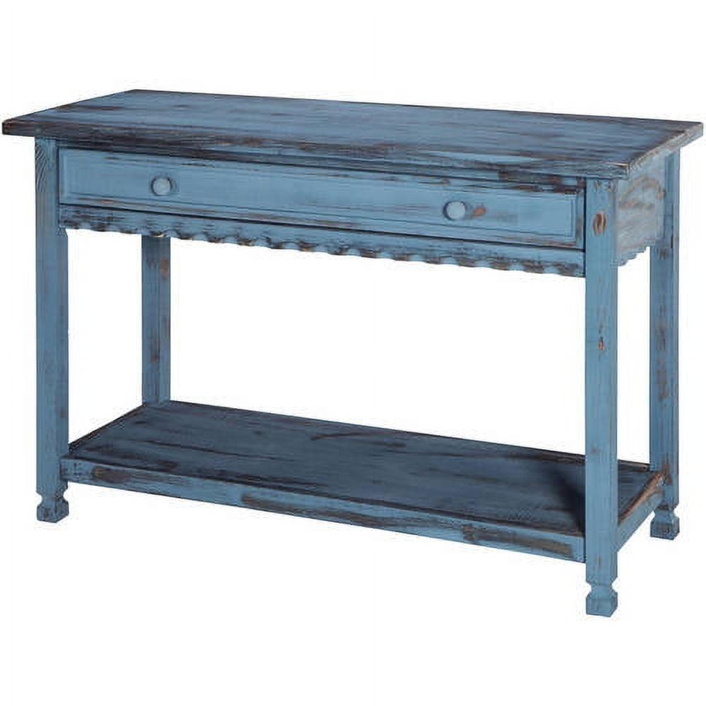 Alaterre Furniture Country Cottage Media/Console Table, Solid Pine Wood Perfect for Living Room, Entryway, Hallway, Blue Antique Finish