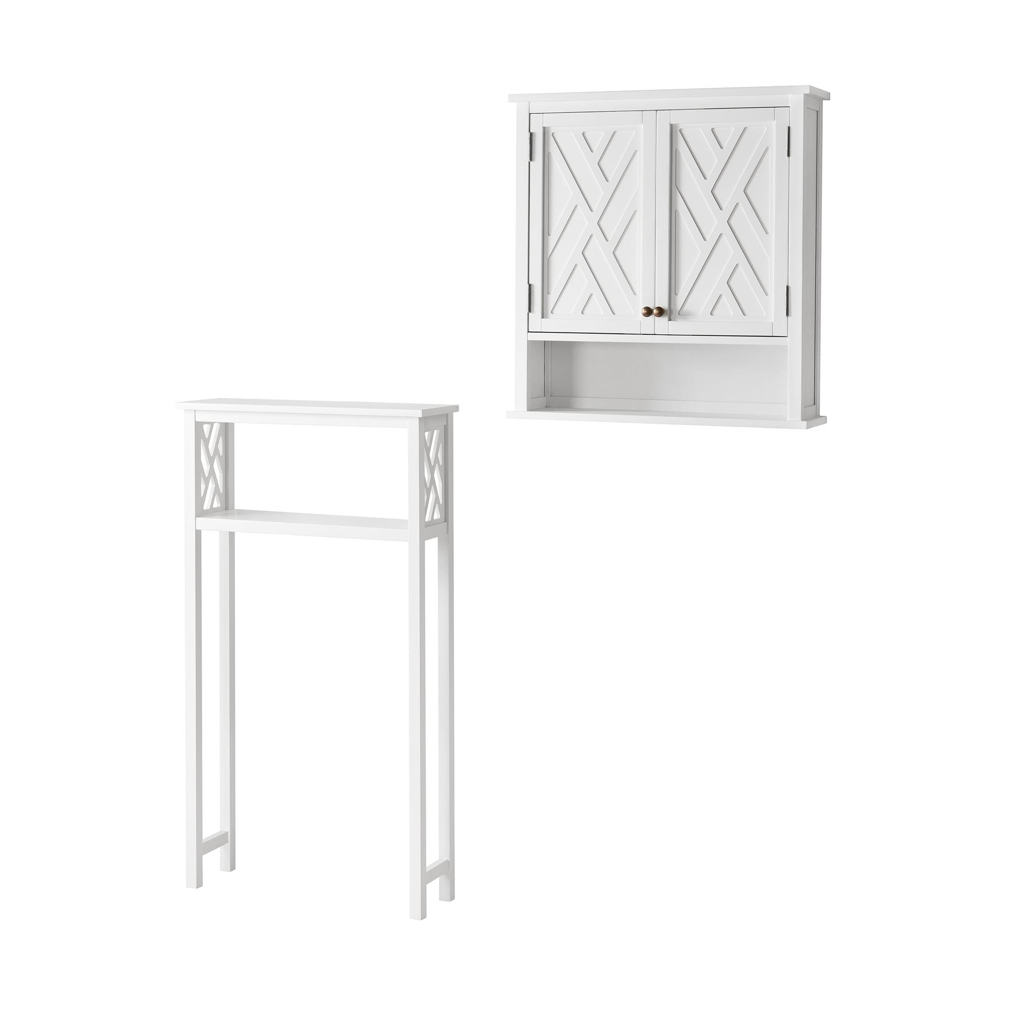 White Wood Over-the-Toilet Storage Cabinet with Doors