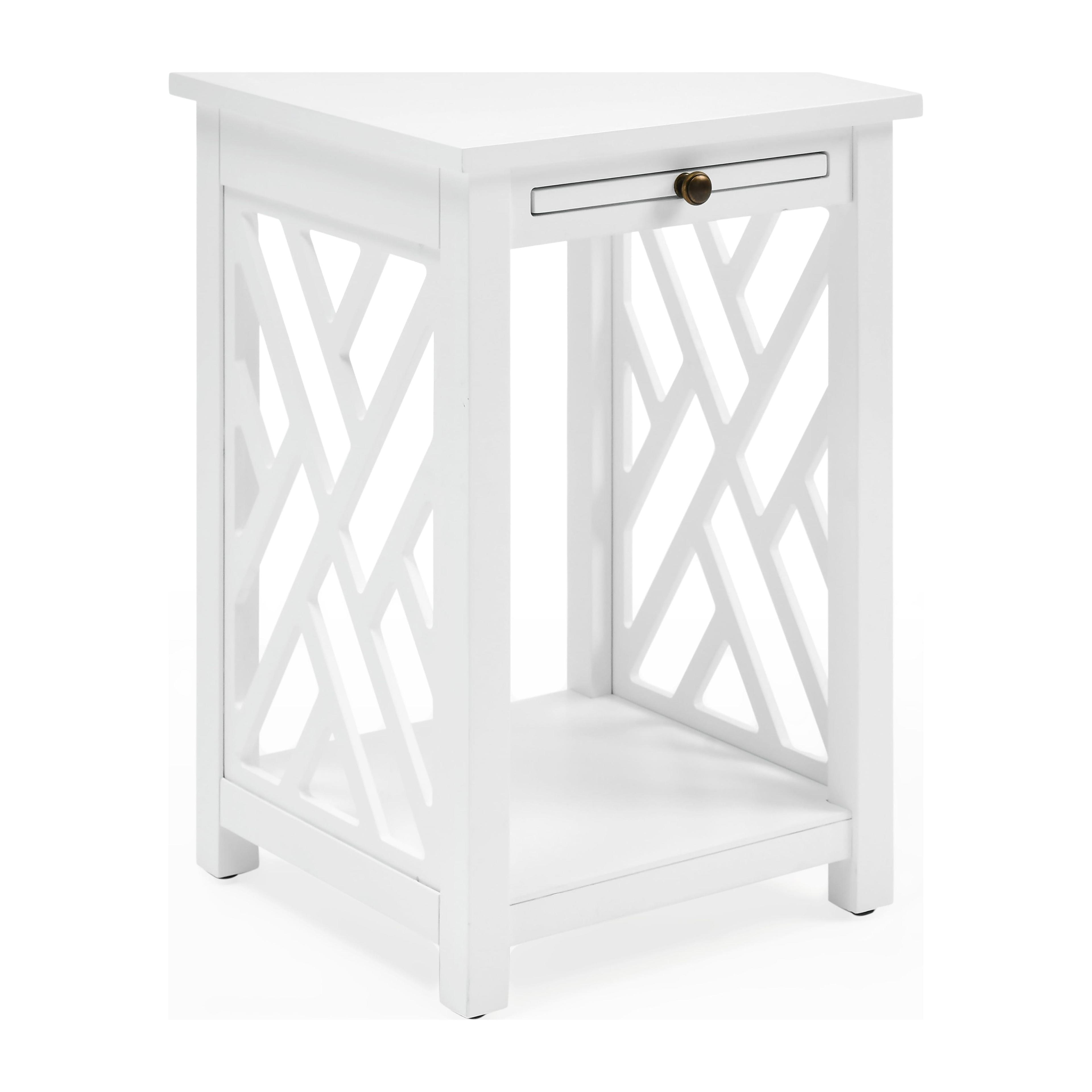 Coventry Pine Wood End Table with Tray Shelf in White
