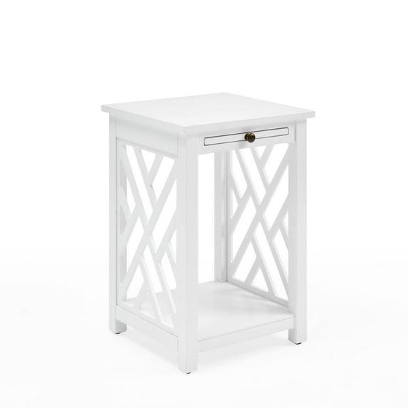 Alaterre Furniture Coventry Wood End Table with Tray and Bottom Shelf, Modern Accent Furniture, White