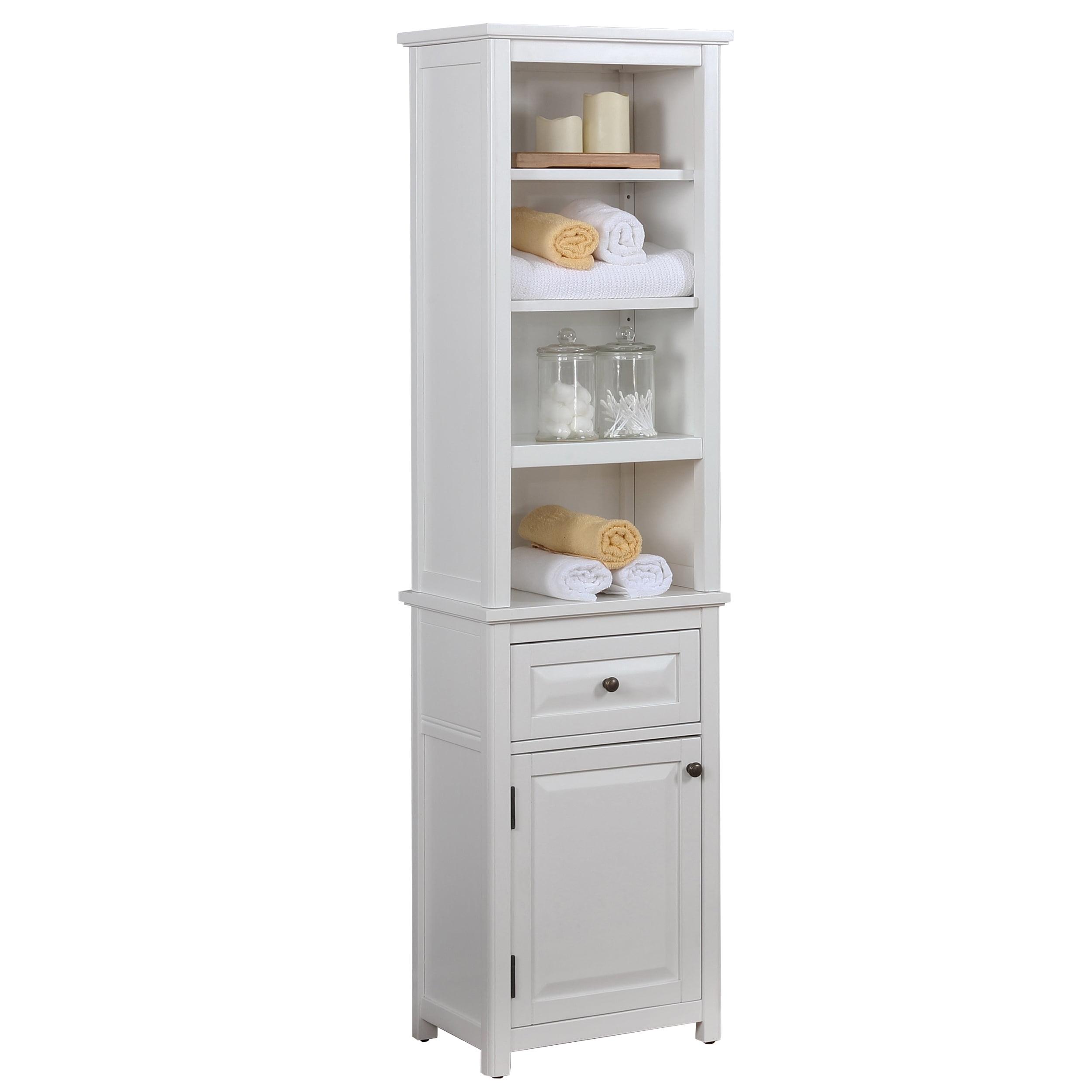 Alaterre Furniture Dorset Bathroom Storage Tower with Open Upper Shelves, Lower Cabinet and Drawer: Hardwood Linen Tower