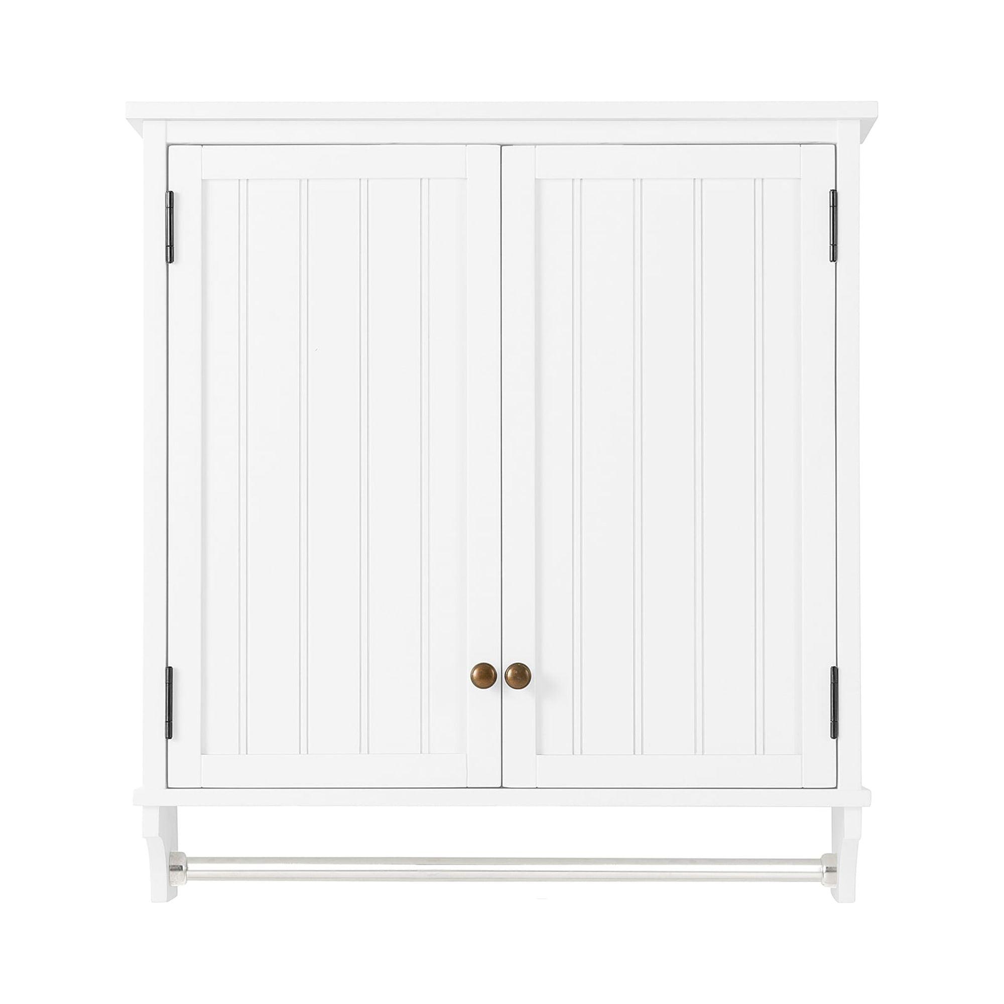 White Wood Wall Mounted Bathroom Storage Cabinet with Towel Rod