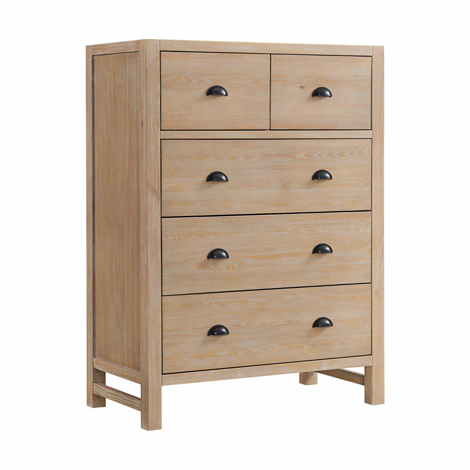 Arden Solid Pine Wood 5-Drawer Chest in Light Driftwood Finish