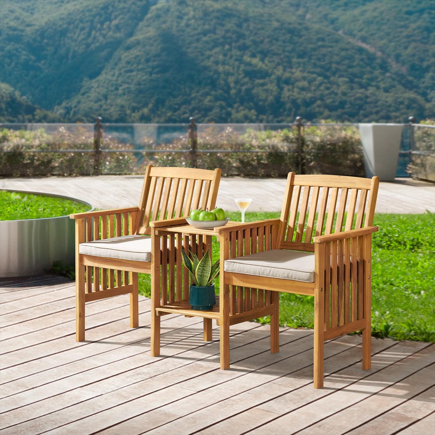 Alaterre Furniture Bristol Acacia Wood Outdoor Double Seat Bench with Attached Table, Natural