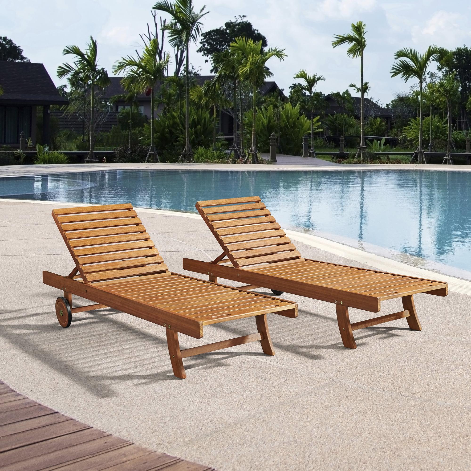 Caspian 73" Wide 2Pc Eucalyptus Wood Outdoor Lounge Chair