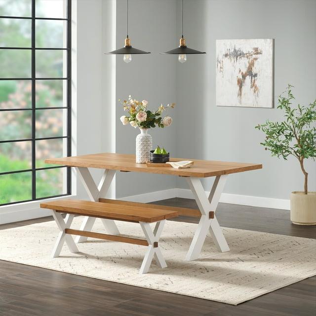 Chelsea 72" Wide Farmhouse Style Table With Crossed Legs Rectangular Dining Table with Bench