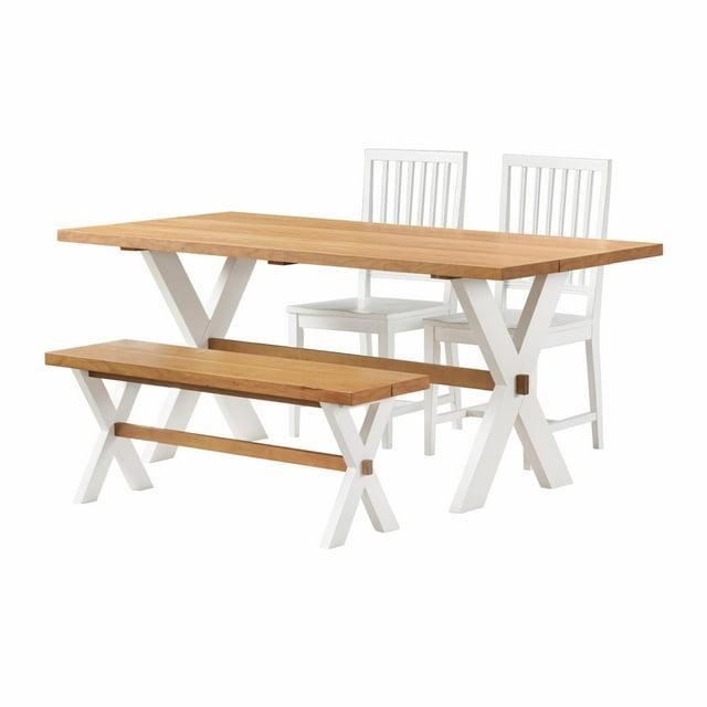 Chelsea 72" Wide Farmhouse Style Table Crossed Legs Rectangular Dining Table,1 Bench And 2 Chairs