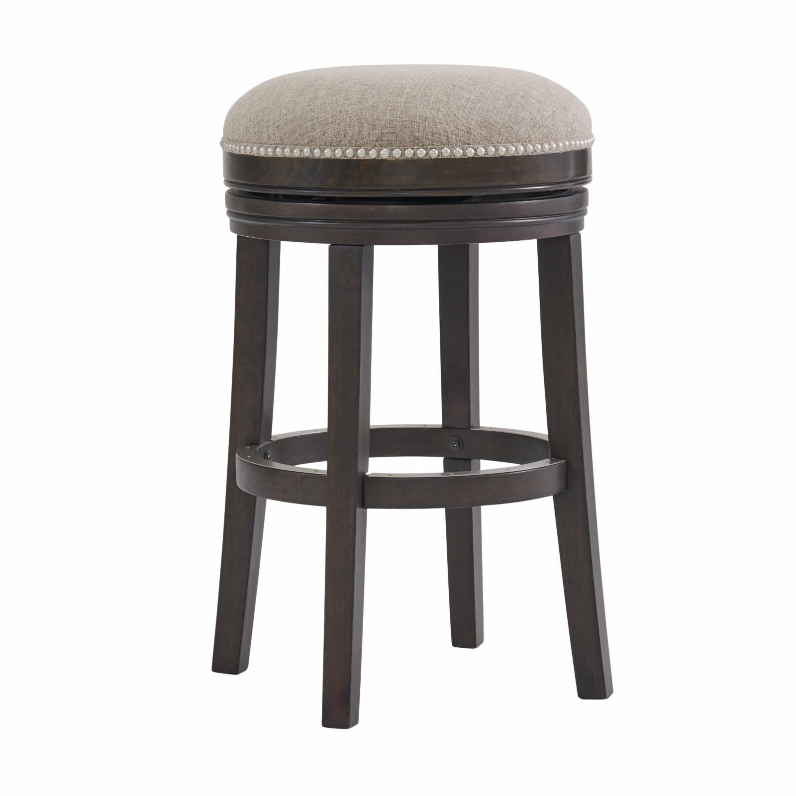 Elegant Dark Brown Swivel Bar Height Stool with Linen Upholstery